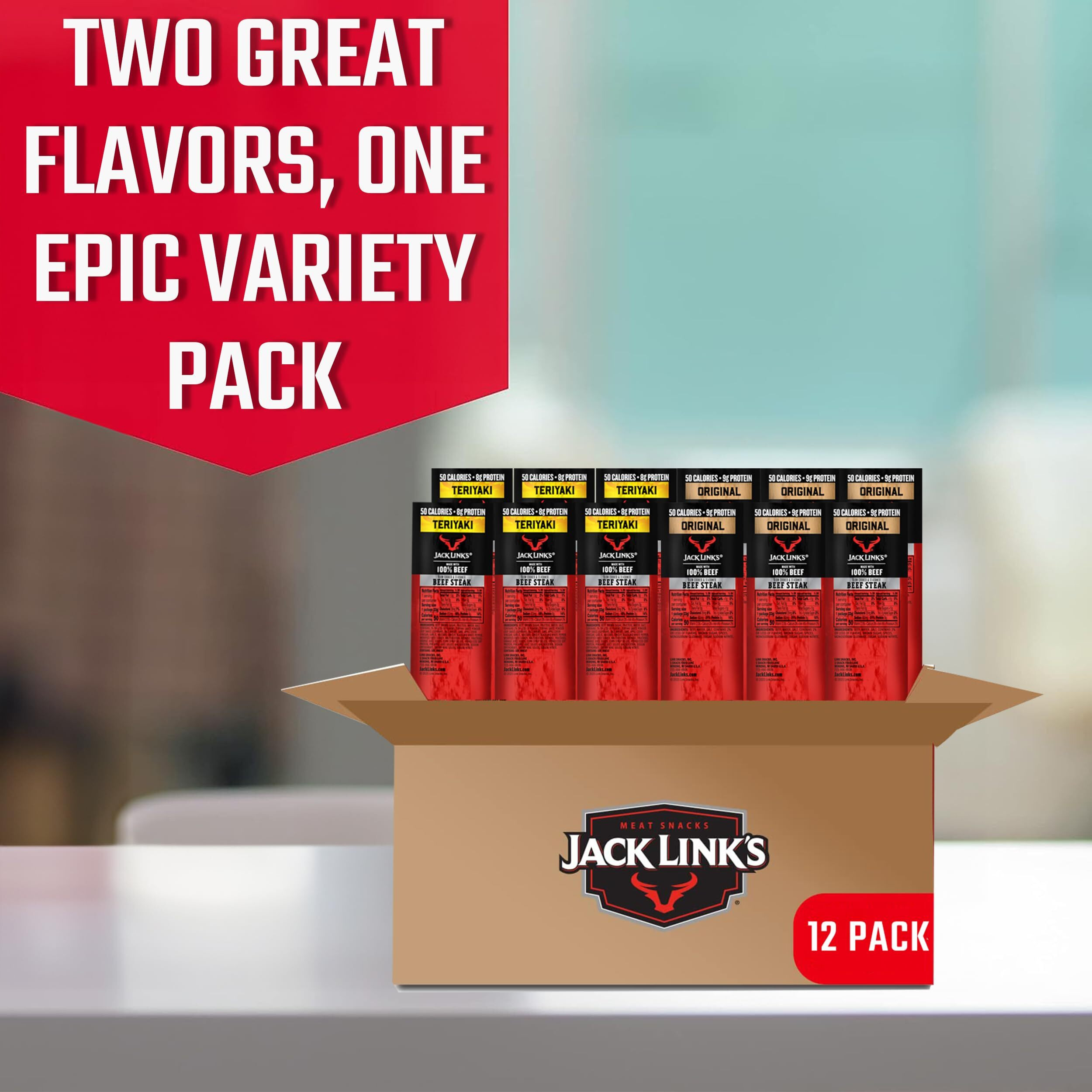 Jack Link's Premium Cuts Beef Steak, Original & Teriyaki, Great Protein Snack, Made With 100% Beef, 0.8Oz (Pack Of 12)
