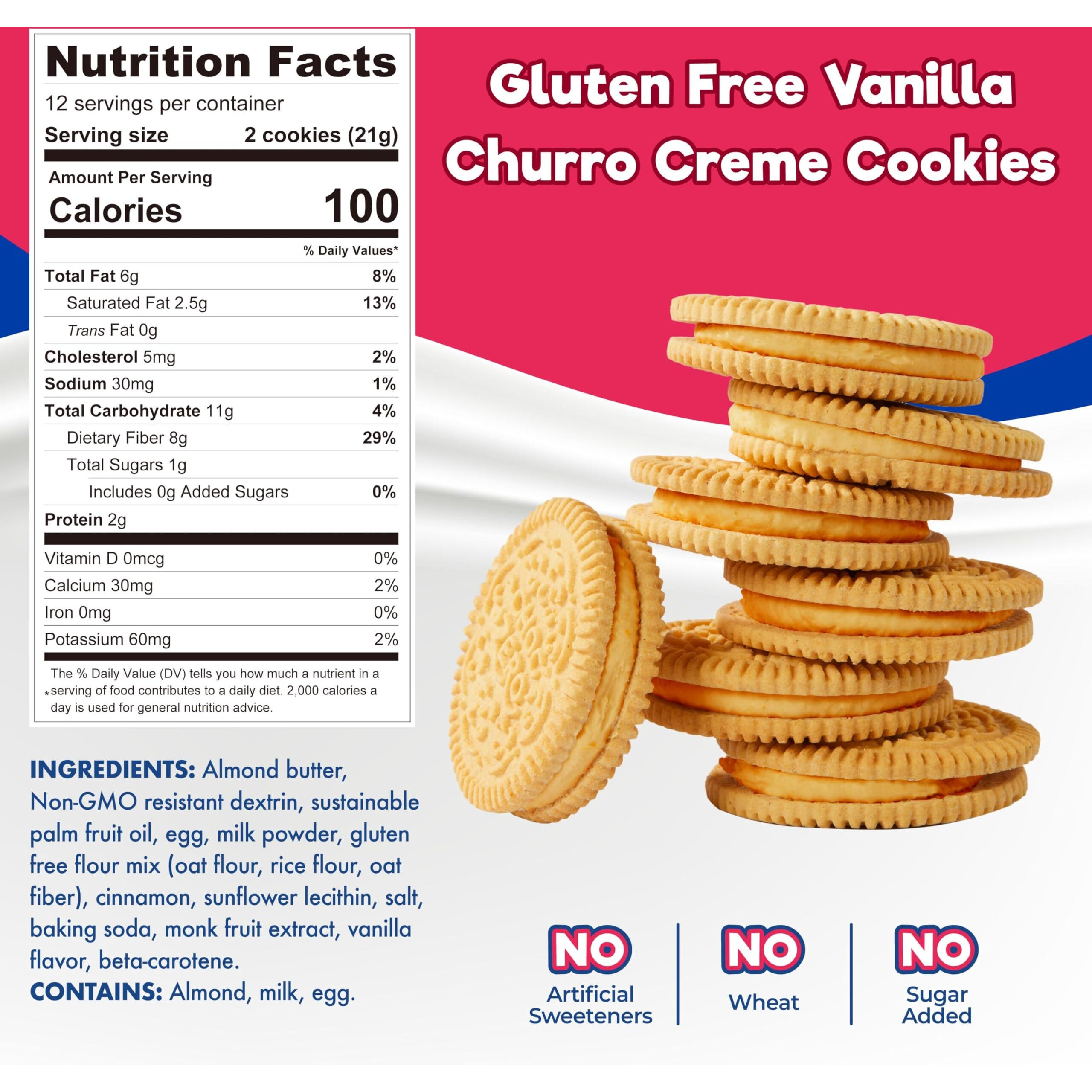 Choczero Churro Creme Vanilla Sandwich Cookies - Low Sugar, Gluten Free, Keto Friendly Dunkies (1 Box, 9Oz)
