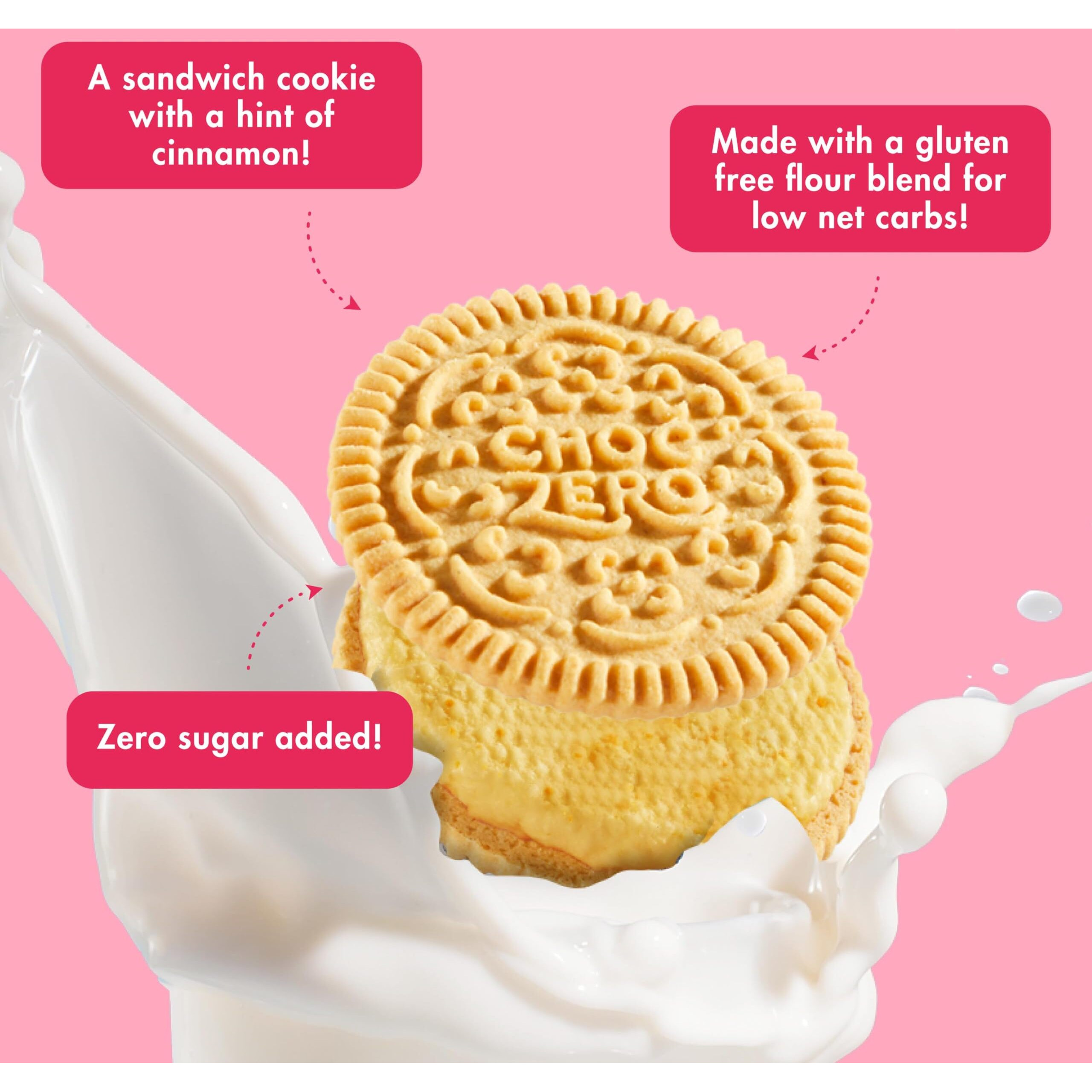 Choczero Churro Creme Vanilla Sandwich Cookies - Low Sugar, Gluten Free, Keto Friendly Dunkies (1 Box, 9Oz)