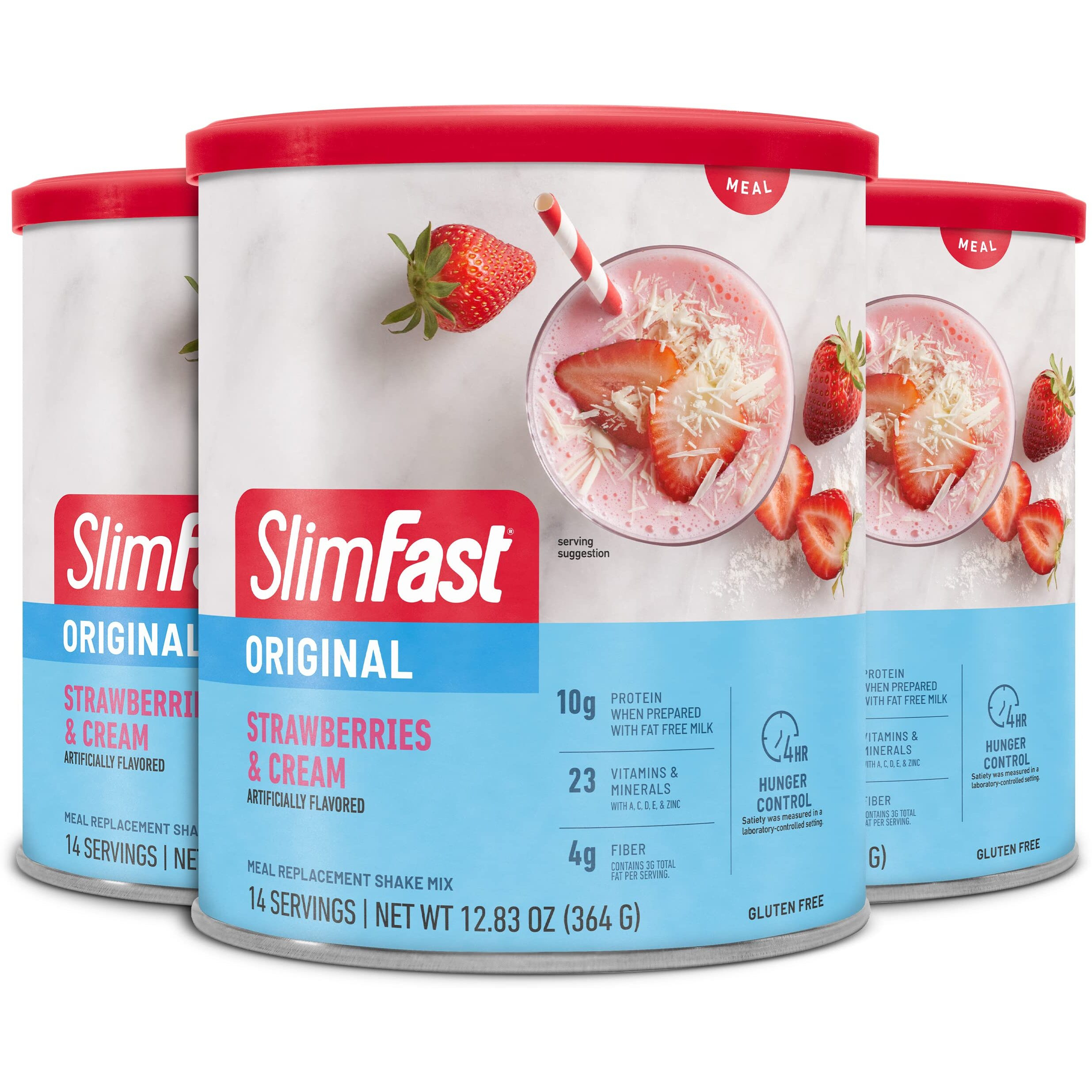 Slimfast Meal Replacement Powder, Original Strawberries & Cream, Shake Mix, 10G Of Protein, 14 Servings (Pack Of 3) (Packaging May Vary)