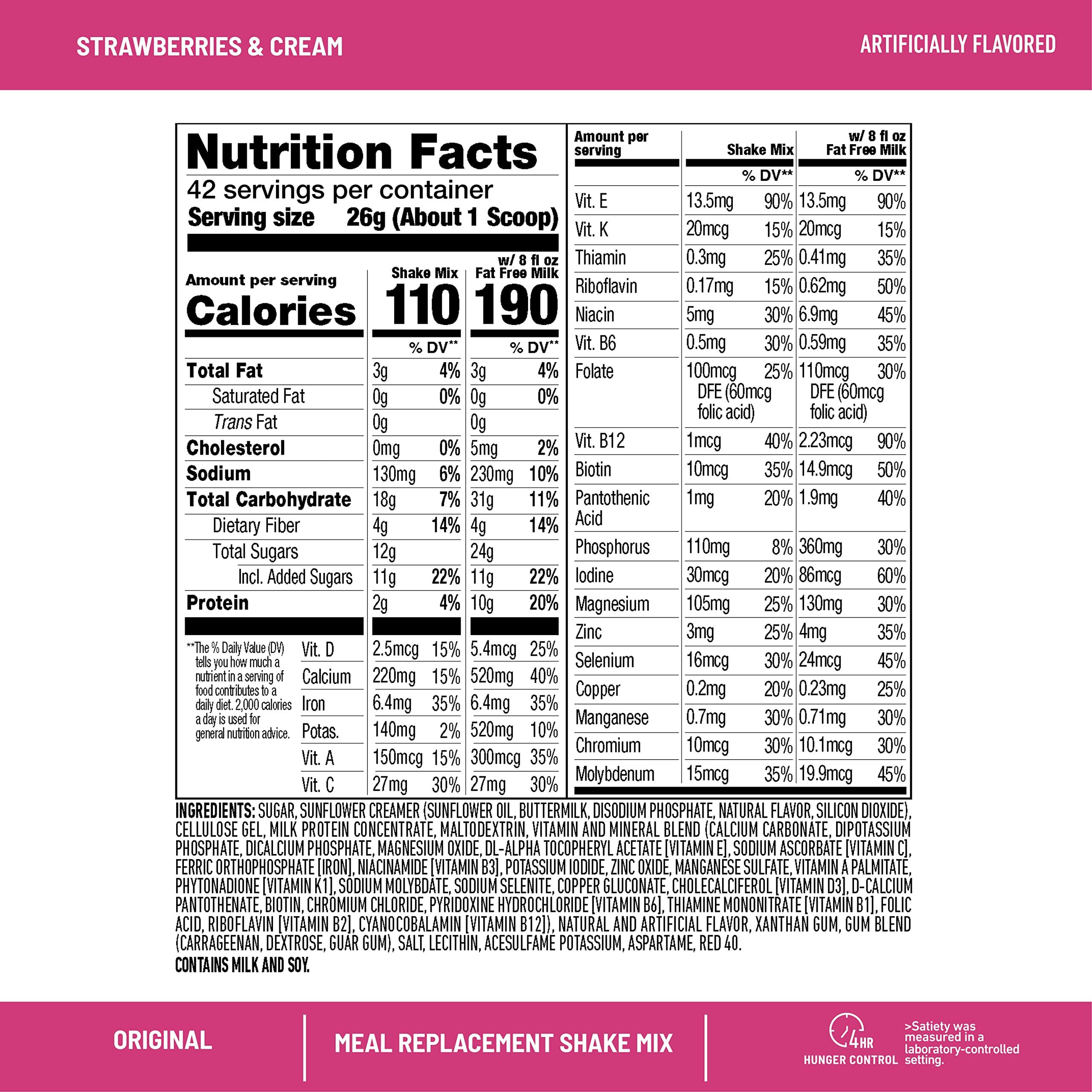 Slimfast Meal Replacement Powder, Original Strawberries & Cream, Shake Mix, 10G Of Protein, 14 Servings (Pack Of 3) (Packaging May Vary)