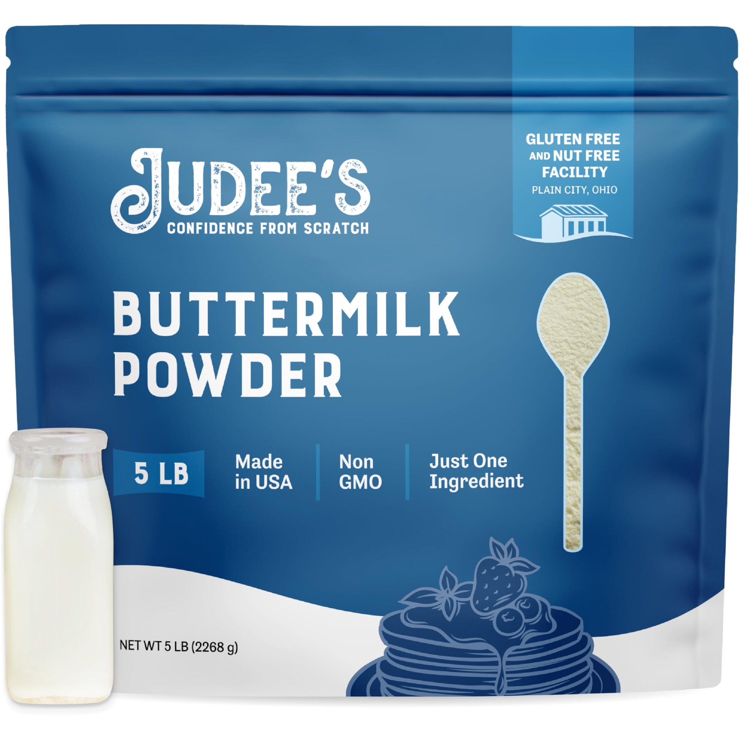 Judees Buttermilk Powder 5 Lb - 100% Non-Gmo, Gluten-Free And Nut-Free - Perfect For Pancakes, Fried Chicken And Cornbread - Made In Usa - Use In Baking Or Cooking - Make Liquid Buttermilk