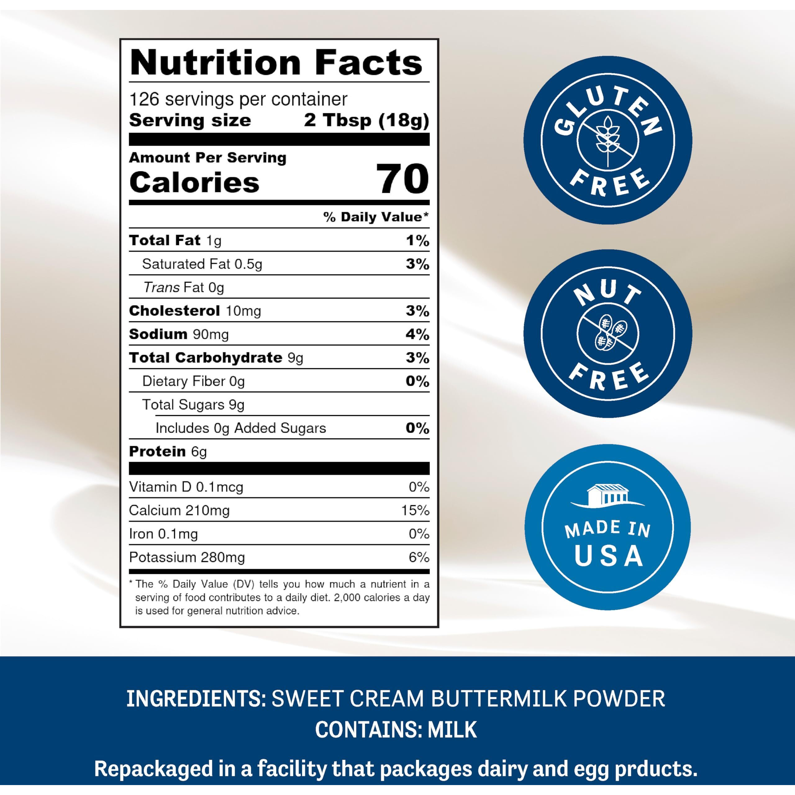 Judees Buttermilk Powder 5 Lb - 100% Non-Gmo, Gluten-Free And Nut-Free - Perfect For Pancakes, Fried Chicken And Cornbread - Made In Usa - Use In Baking Or Cooking - Make Liquid Buttermilk