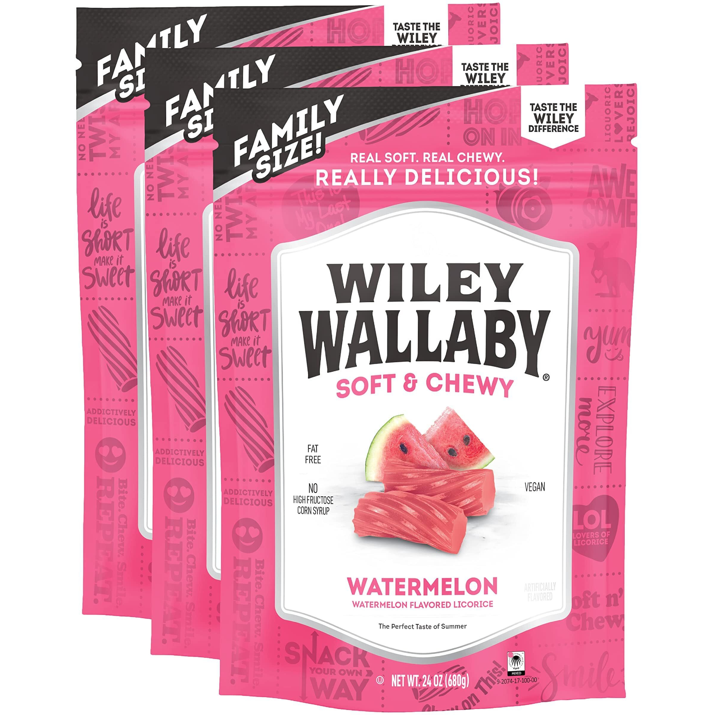 Wiley Wallaby Licorice 24 Ounce Classic Gourmet Soft & Chewy Australian Watermelon Licorice Candy Twists, 3 Pack