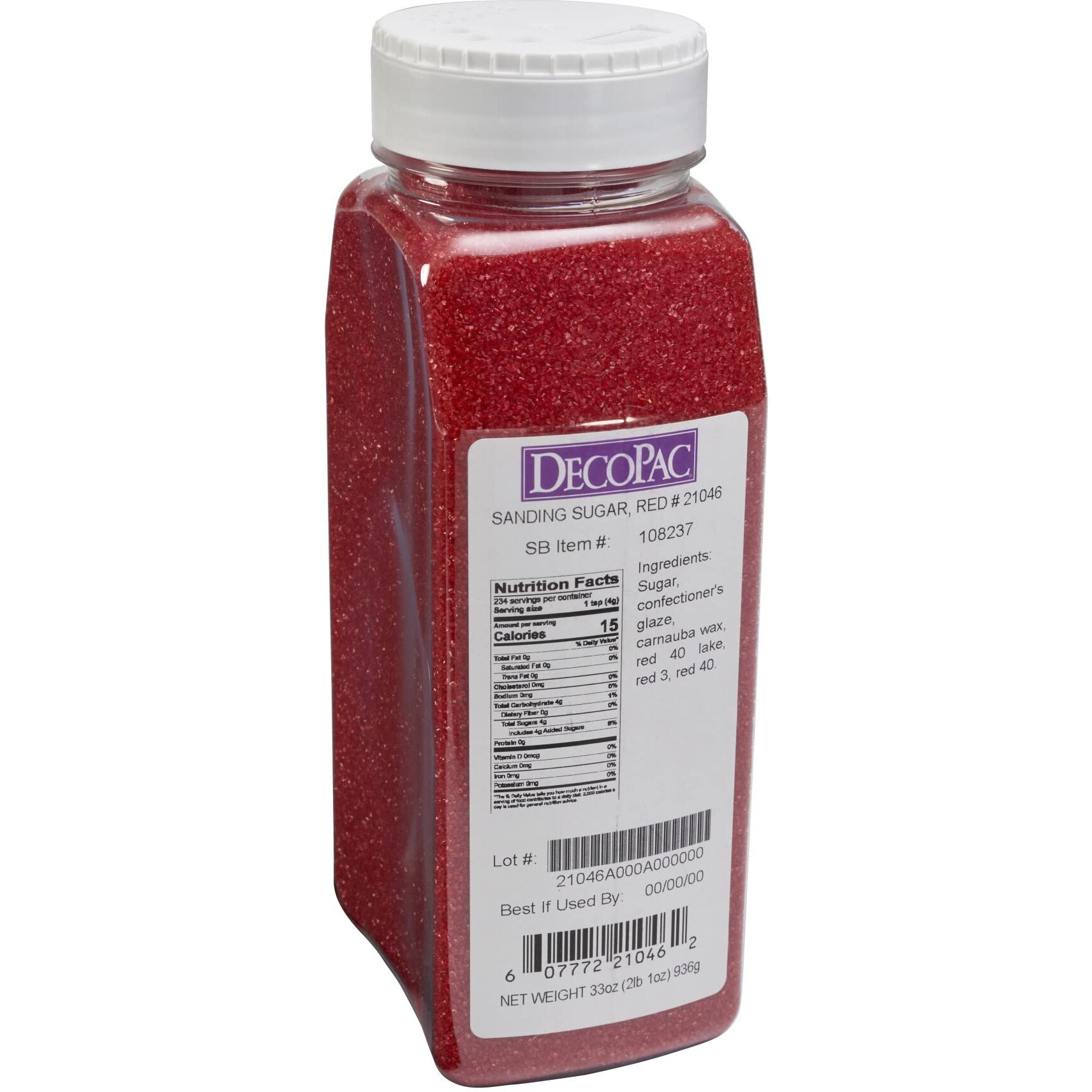 Decopac Sanding Sugar, Red Edible Sugar Sprinkles, Edible Sanding Sugar In Handheld Container| Made In Usa | Sugar Sprinkle Mix For Celebration Cakes, Cupcakes, Cookies, 33Oz - Red