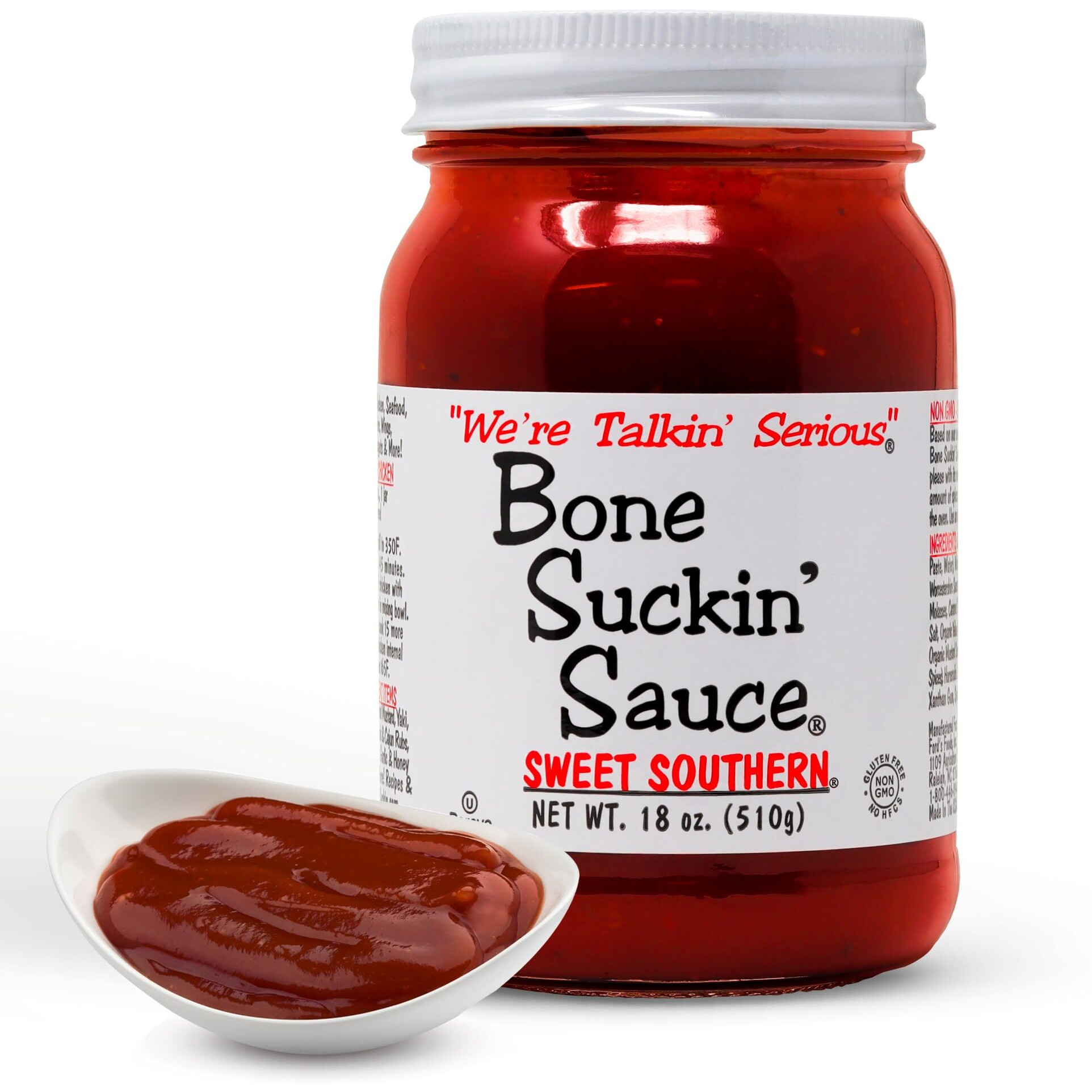 Bone Suckin' Sauce Sweet Southern Bbq Sauce - 18 Oz In Glass Bottle, All-Purpose Barbecue Sauce, For Ribs, Chicken, Pork, Beef, Gluten-Free, Non-Gmo, Kosher, Sweetened W/Cane Sugar & Molasses - 1 Pc