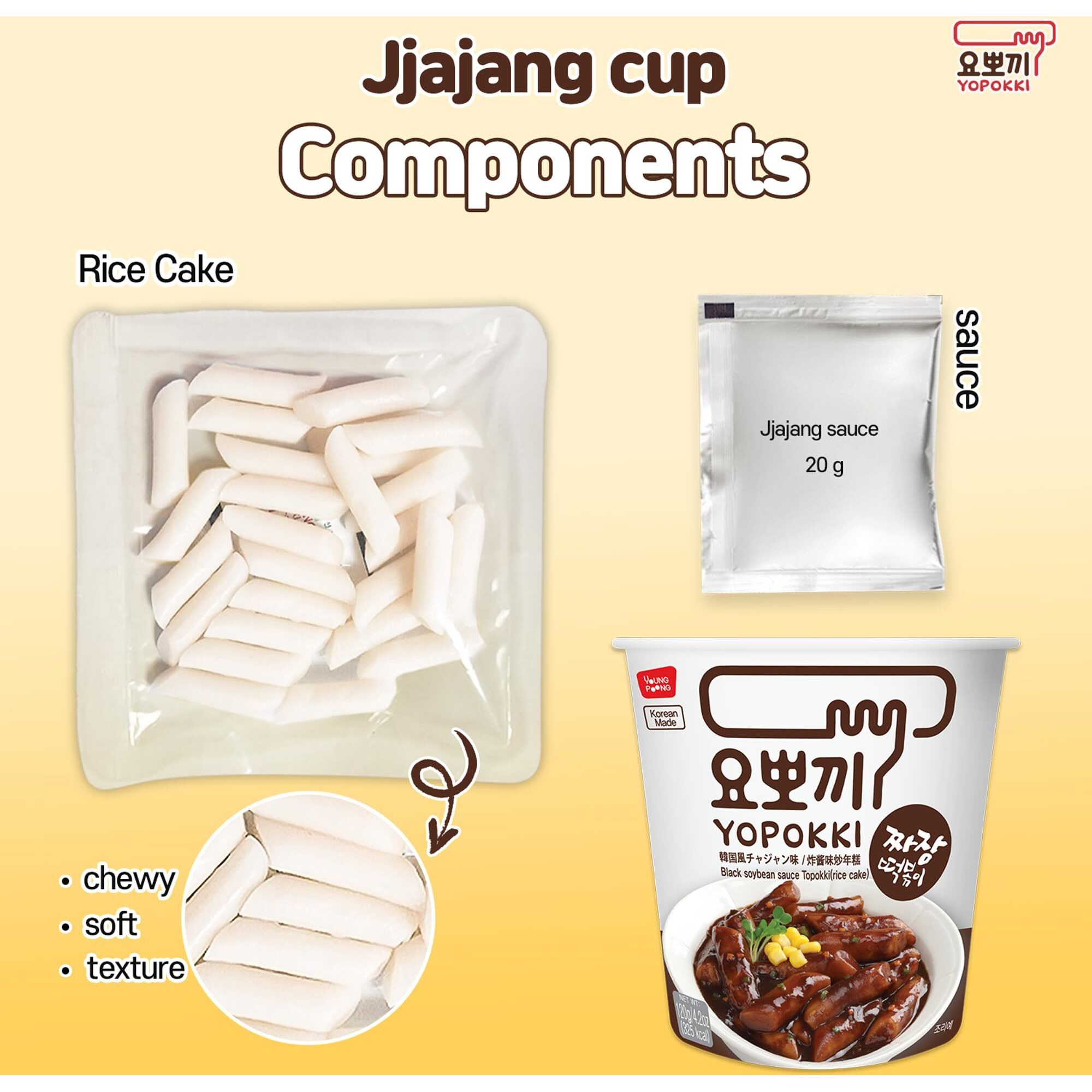 Yopokki Instant Tteokbokki Cup (Jjajang, Cup Of 2) Korean Street Food With Jjajang Flavored Sauce Topokki Rice Cake - Quick & Easy To Prepare