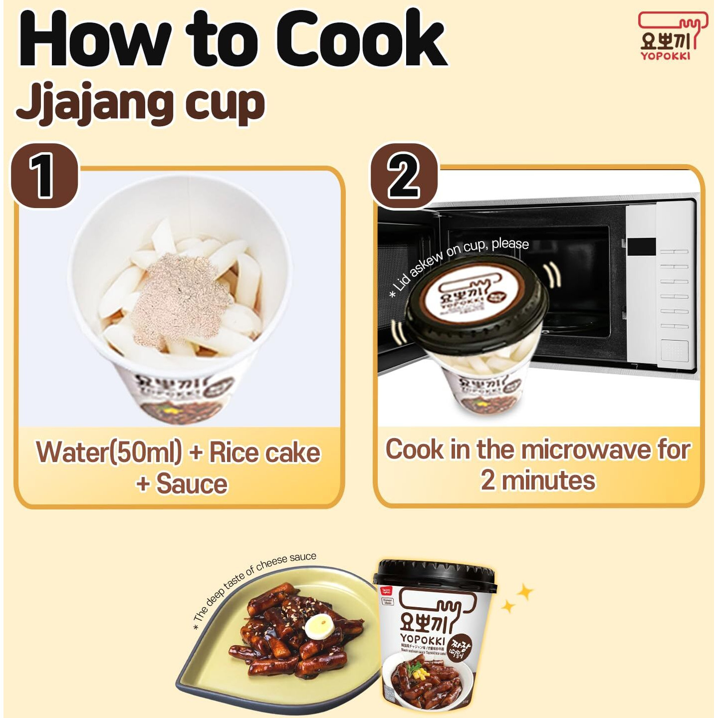 Yopokki Instant Tteokbokki Cup (Jjajang, Cup Of 2) Korean Street Food With Jjajang Flavored Sauce Topokki Rice Cake - Quick & Easy To Prepare