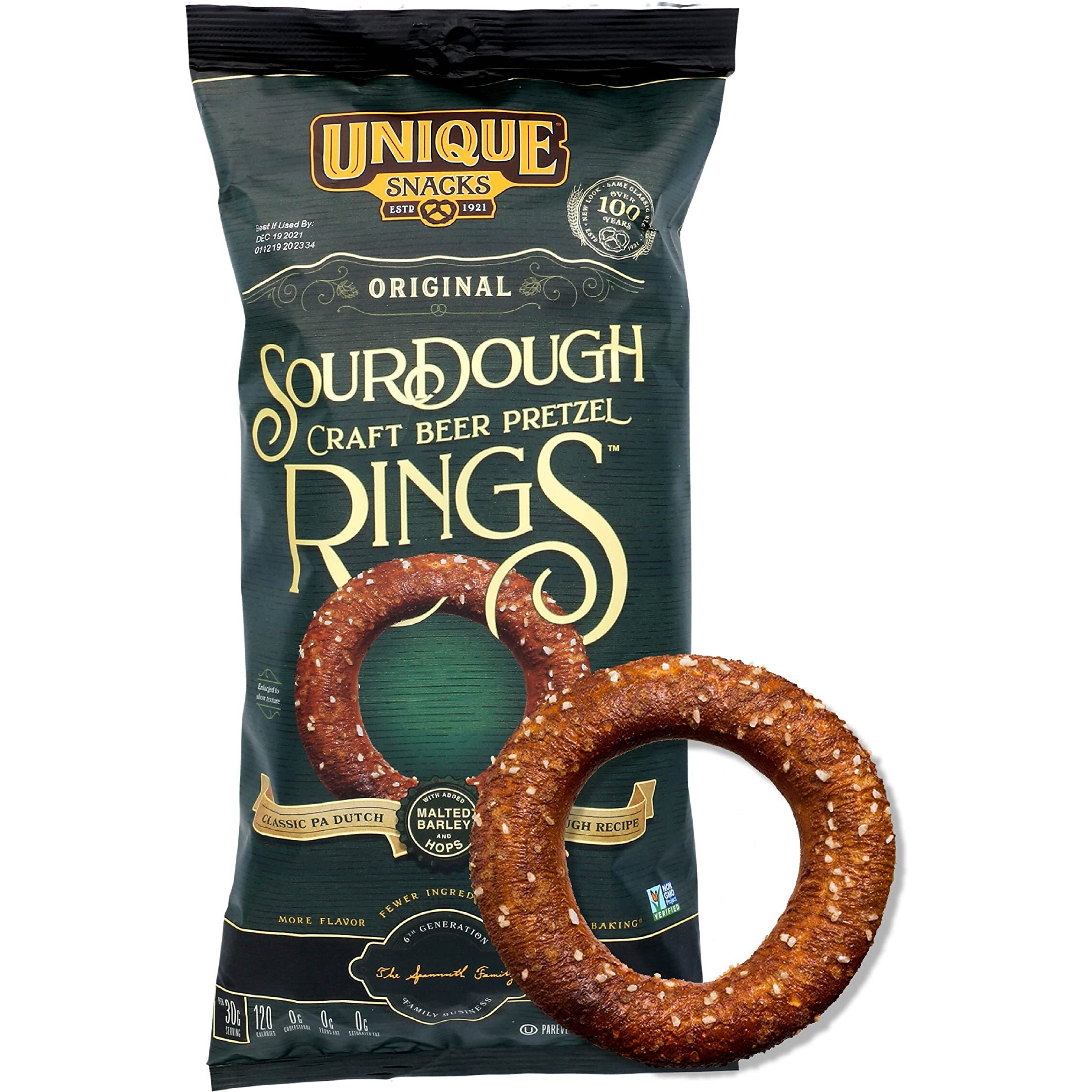 Unique Snacks Sourdough Craft Beer Pretzel Rings, Delicious Homestyle Baked Snack Bag, Vegan, Ou Kosher, And Non-Gmo Food, No Artificial Flavor, 11 Oz. Bag, Pack Of 12