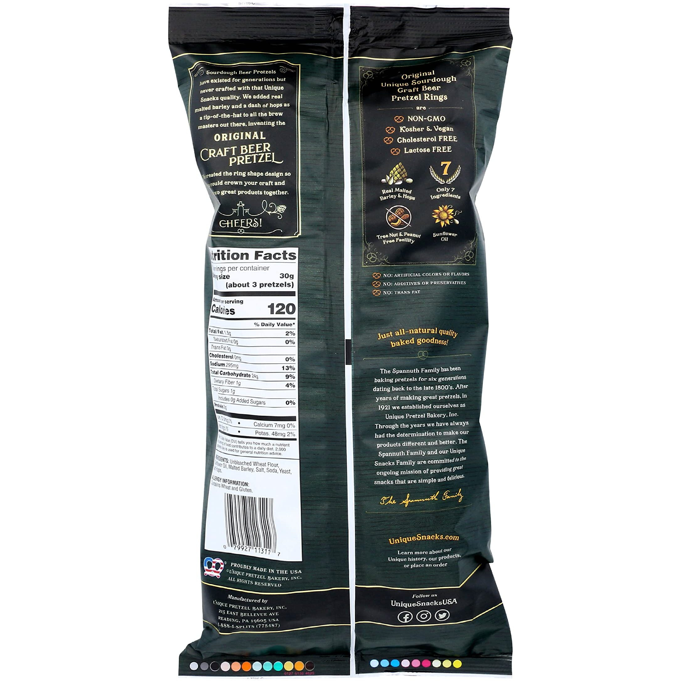 Unique Snacks Sourdough Craft Beer Pretzel Rings, Delicious Homestyle Baked Snack Bag, Vegan, Ou Kosher, And Non-Gmo Food, No Artificial Flavor, 11 Oz. Bag, Pack Of 12