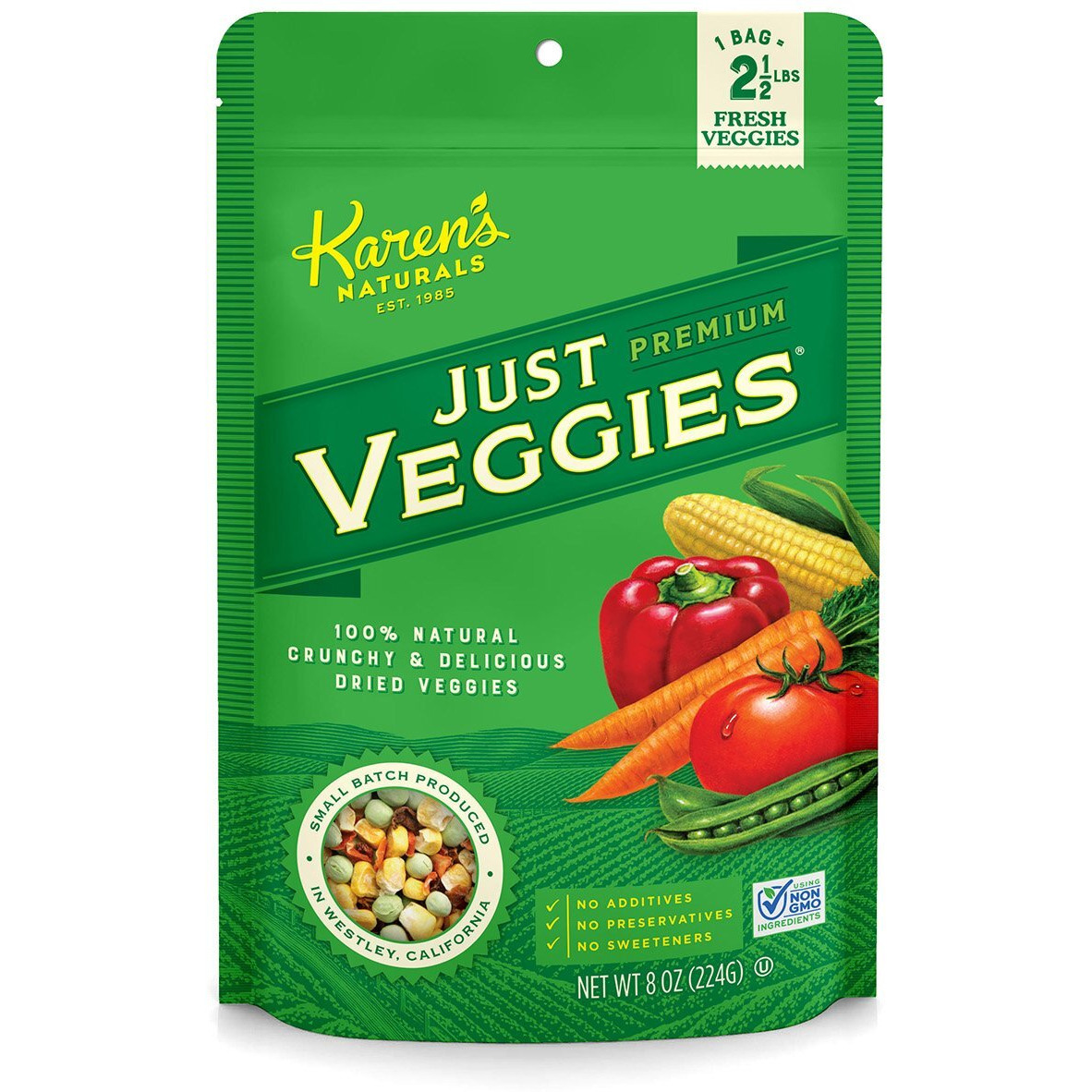 Karen's Naturals Just Veggies, 8 Ounce Pouches, Keto Friendly All Natural Freeze Dried Vegetables, Vegan, Paleo, Gluten Free, Healthy Dried Veggie Sna...