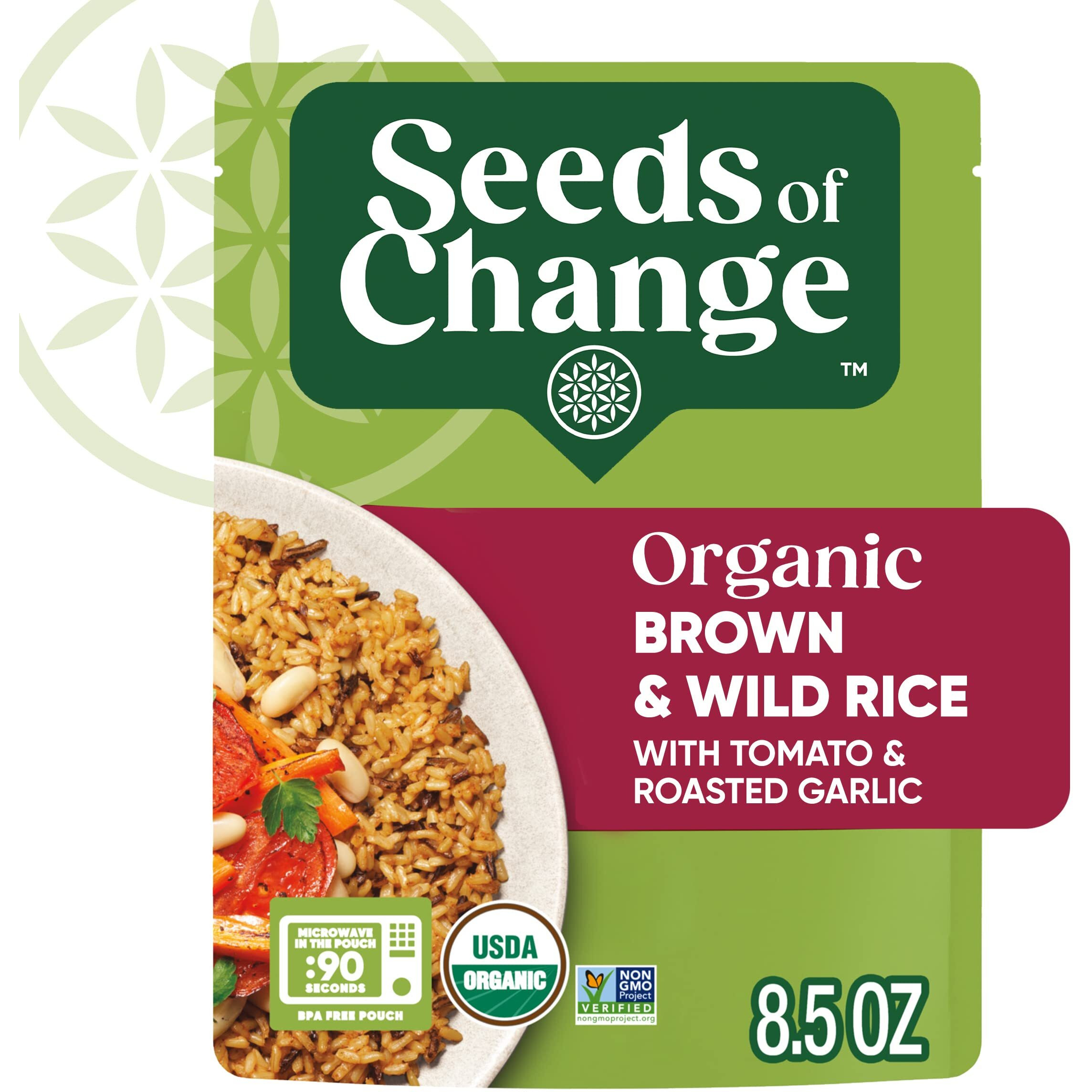 Seeds Of Change Organic Brown & Wild Rice With Tomato & Roasted Garlic, Good Source Of Fiber, No Artificial Ingredients Or Preservatives, Vegetarian Friendly, Usda Certified Organic, Non-Gmo, 8.5 Ounce (Pack Of 12)