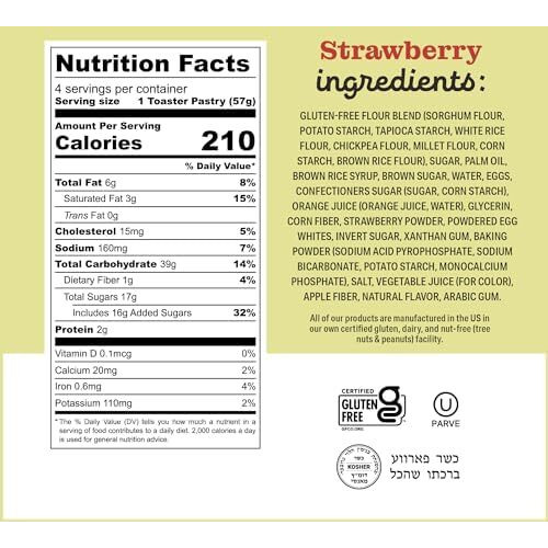 Katz Gluten Free Toaster Pastries. Strawberry. Gluten Free. Dairy Free, Nut Free, Peanut Free, Soy Free. Kosher Snacks. 8 Oz (Pack Of 8)