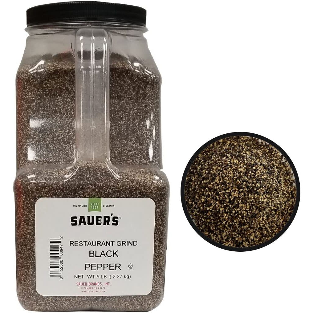 Sauer's Ground Black Pepper | Restaurant Table Grind | 5 Pound Canister | Foodservice