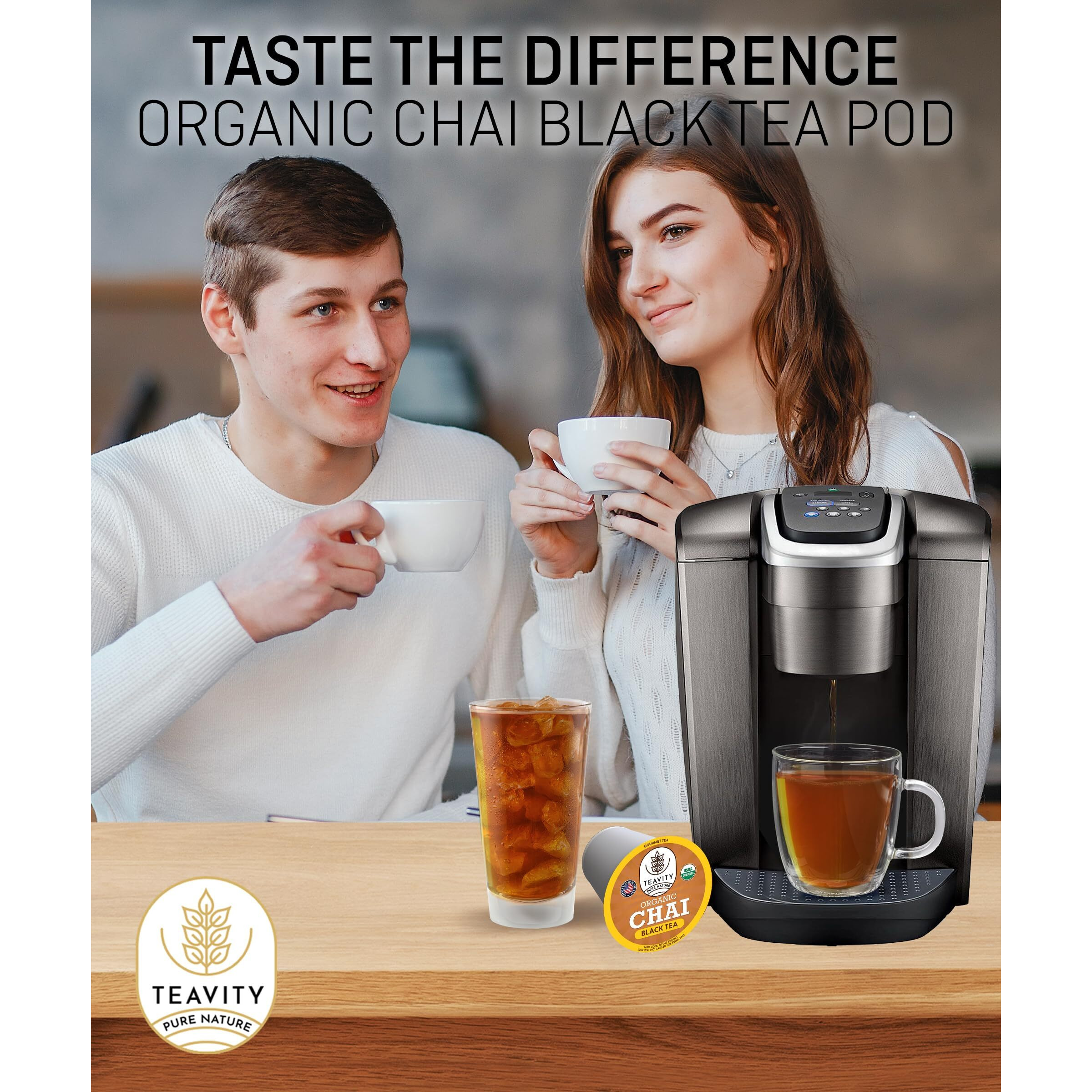 Organic Chai Black Tea Pods For Keurig Naturally Caffeinated By Teavity (36 Tea Pods)