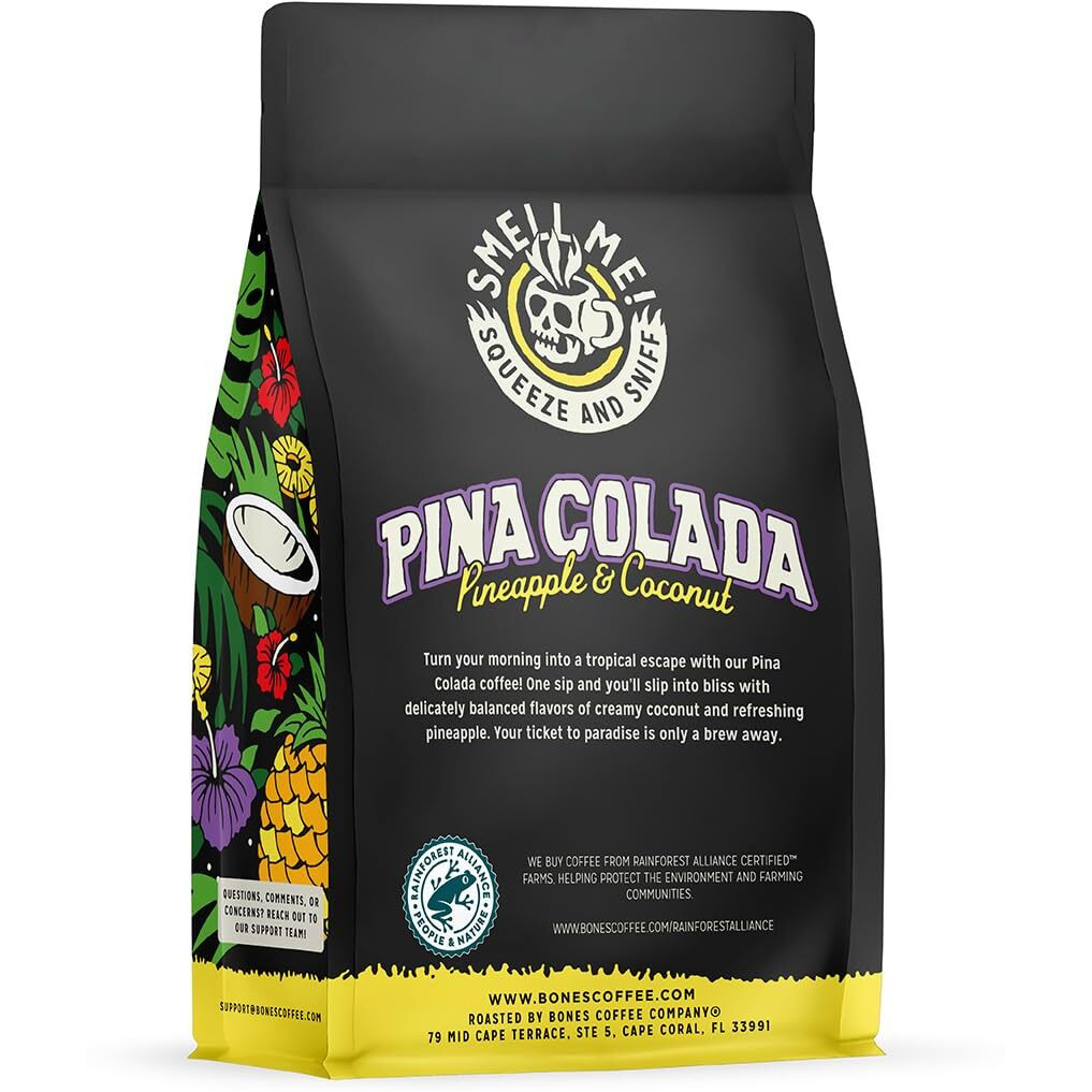 Bones Coffee Company Pina Colada Whole Coffee Beans | 12 Oz Flavored Coffee Gifts Low Acid Medium Roast Gourmet Coffee (Whole Bean)