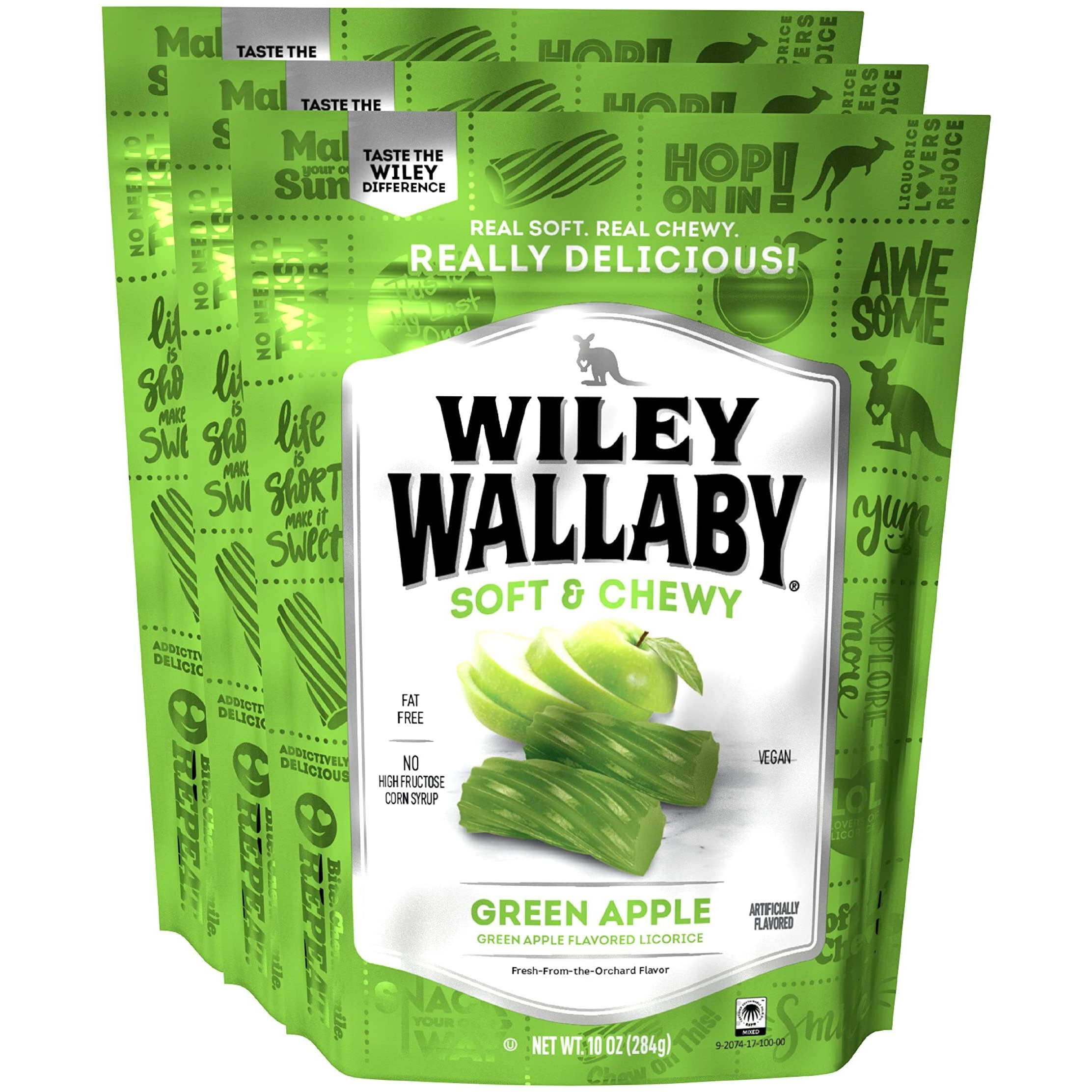 Wiley Wallaby Licorice 10 Ounce Classic Gourmet Soft & Chewy Australian Green Apple Licorice Candy Twists, 3 Pack
