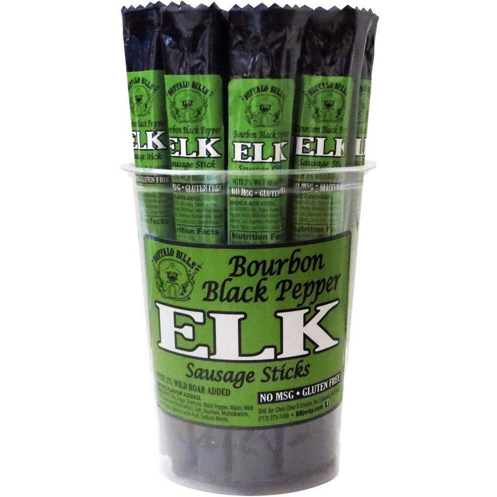 Buffalo Bills Bourbon Black Pepper Elk Exotic Game Sticks (15 Sticks Per Tub)
