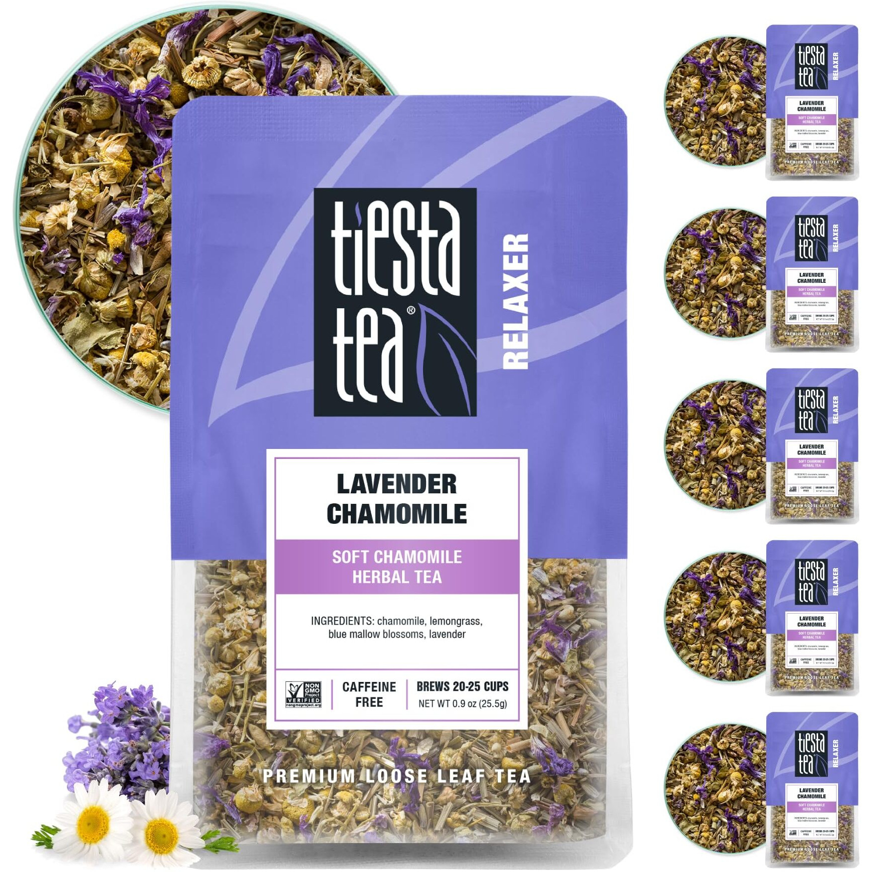 Tiesta Tea - Lavender Chamomile | Soft Chamomile Herbal Tea | Premium Loose Leaf Tea Blend | Non Caffeinated Tea | Make Hot Or Iced Tea & Brews Up To 25 Cups - 5.4 Ounce Resealable Pouch, Pack Of 6