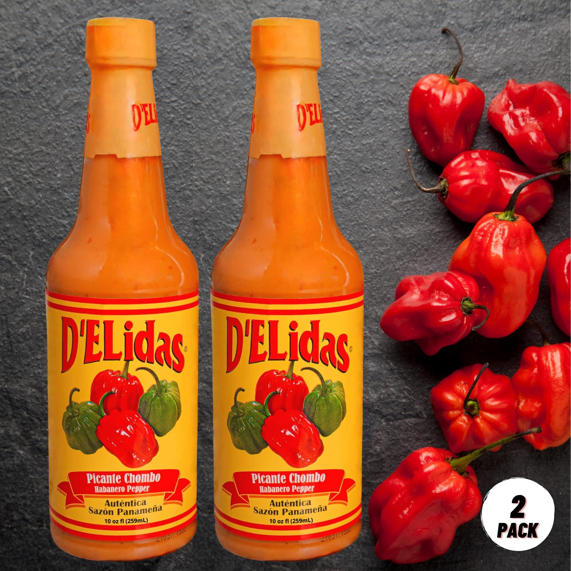 D'Elidas Habanero Hot Sauce, Natural Habanero Pepper Hot Sauce, Chombo Picante Sauce 1 In Panama, Non-Gmo, Keto Friendly Food Habanero Sauce, 10 Fl Oz (Pack Of 2)