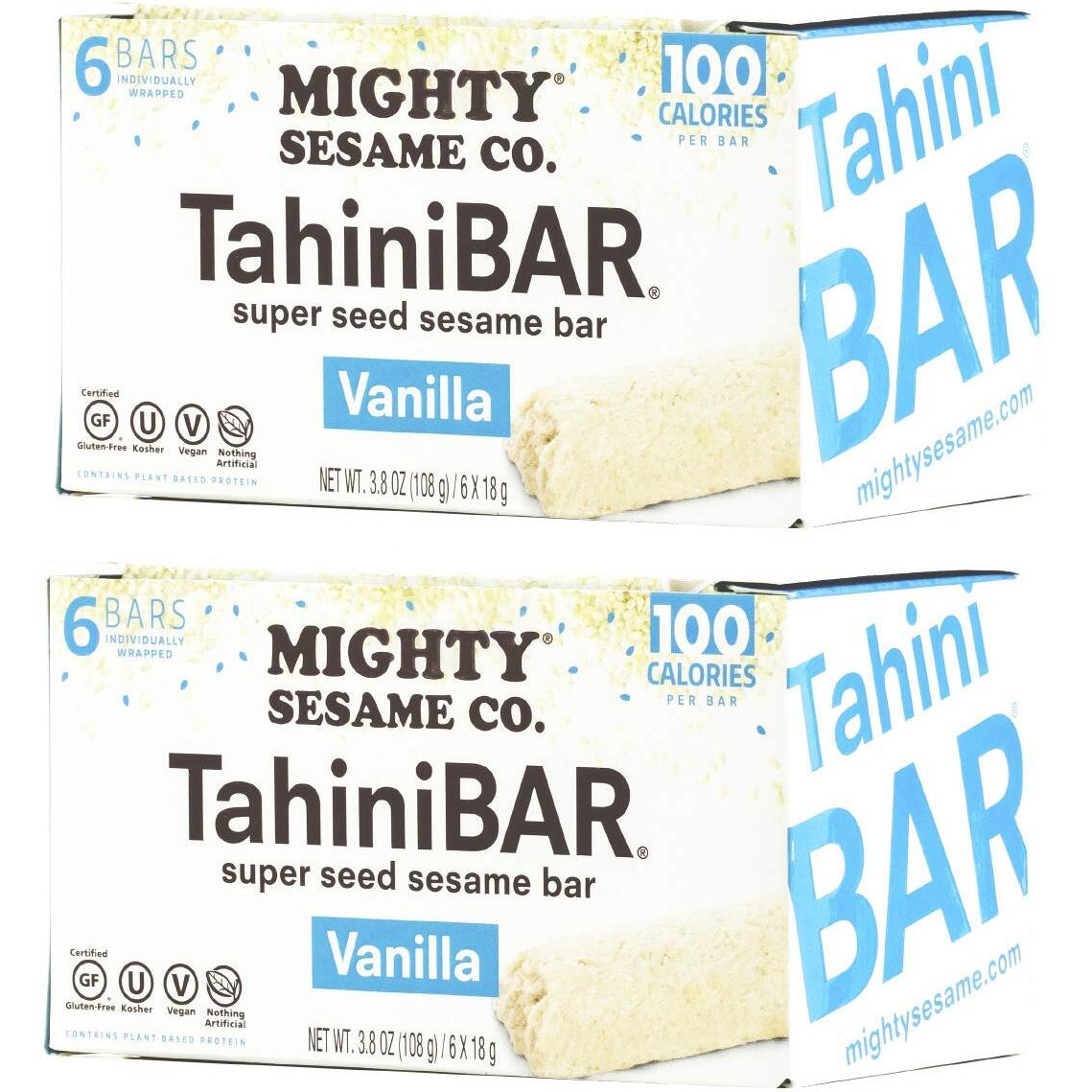 Mighty Sesame Tahinibars (Vanilla, 6 Count Pack Of 2) 100 Calorie Bar, Gluten Free, Vegan, Nothing Artificial, Kosher