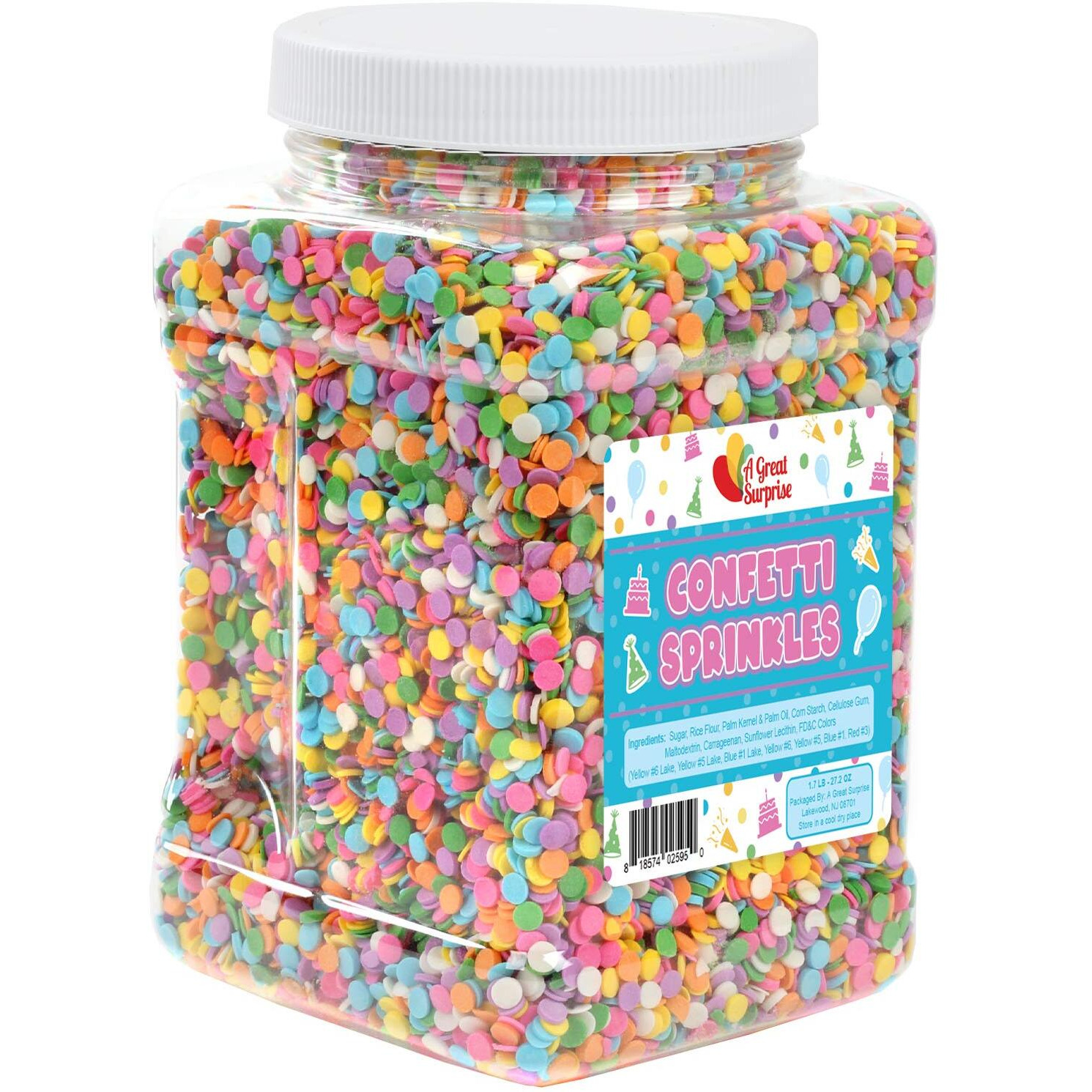 Rainbow Pastel Confetti Sprinkles - 1.7 Pounds - Summer Pastel Quins - Flat Round Sprinkles - Pastel Candy Quins For Ice Cream, Cookies, Cupcakes, Cake Decorating