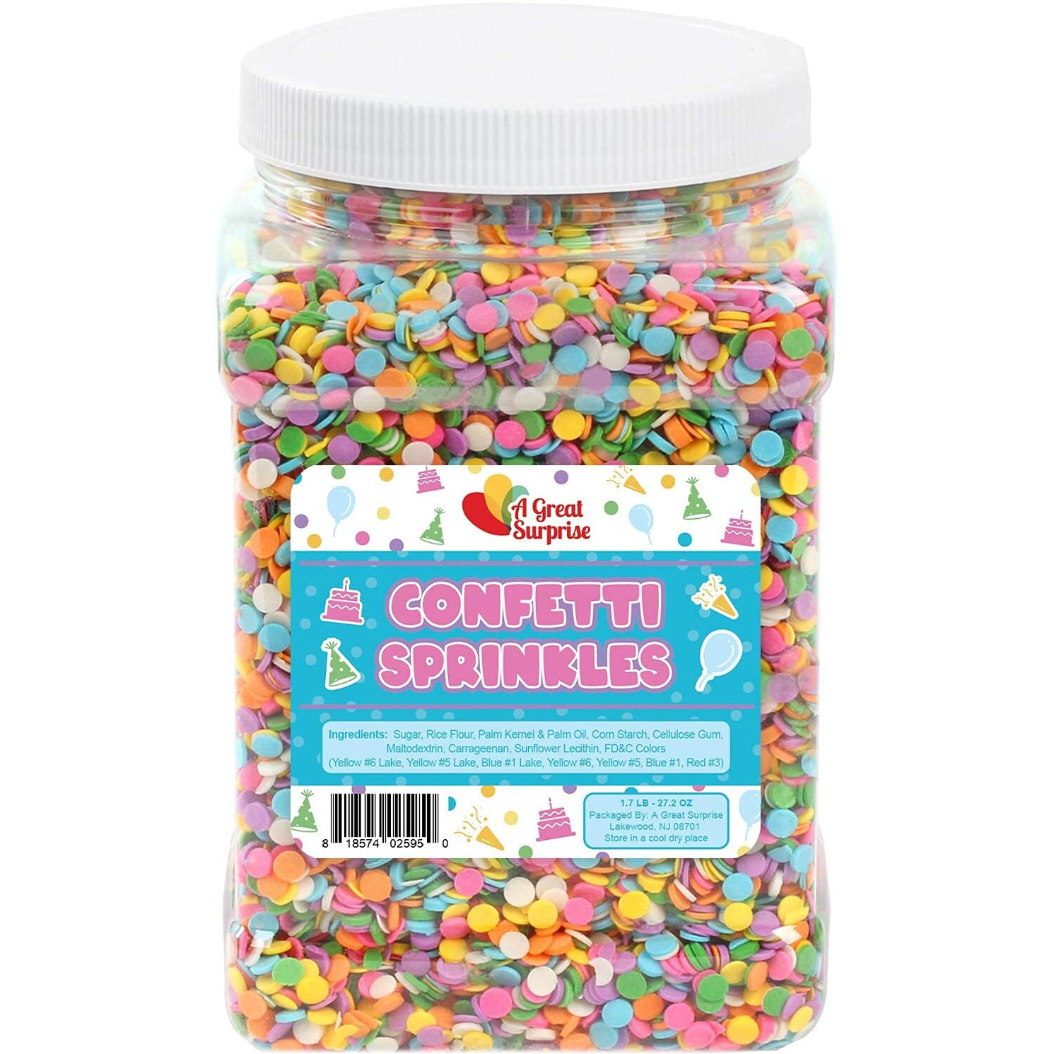 Rainbow Pastel Confetti Sprinkles - 1.7 Pounds - Summer Pastel Quins - Flat Round Sprinkles - Pastel Candy Quins For Ice Cream, Cookies, Cupcakes, Cake Decorating