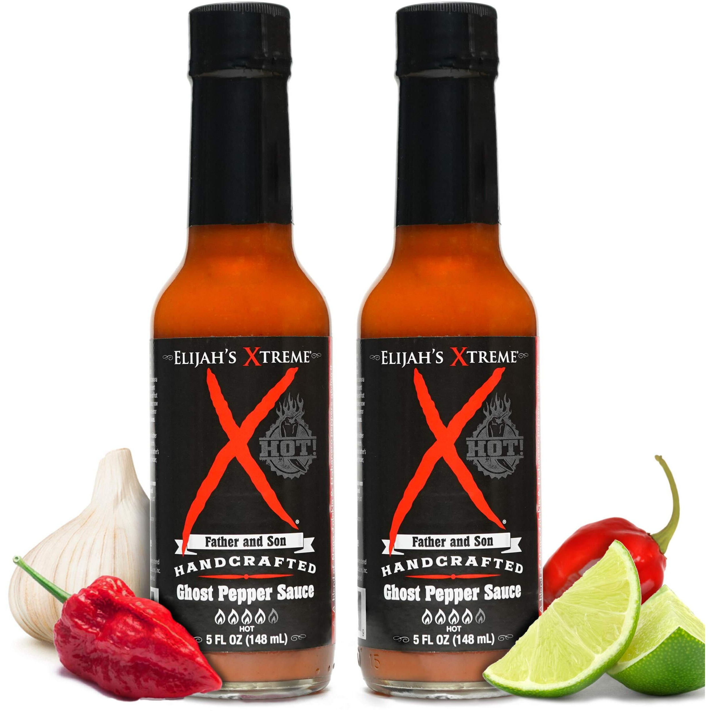 Elijah's Xtreme Ghost Pepper Hot Sauce, Handcrafted Award Winning Blend Of Ghost Peppers, Habanero Garlic & Lime, Extreme Heat & Flavor (5 Oz) (2-Pack) (Xtreme Ghost Pepper & Habanero)