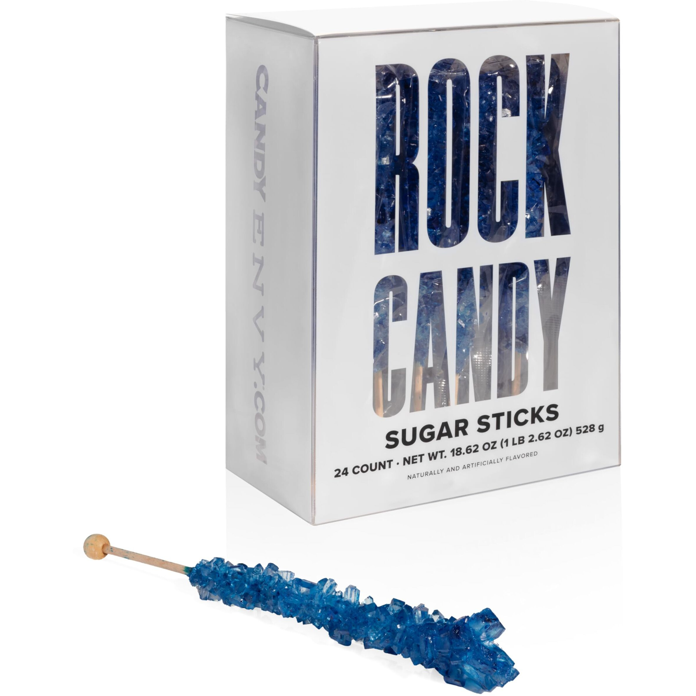 Candy Envy - Navy Blue Rock Candy Sugar Sticks - Blueberry Flavored - 24 Indiv. Wrapped