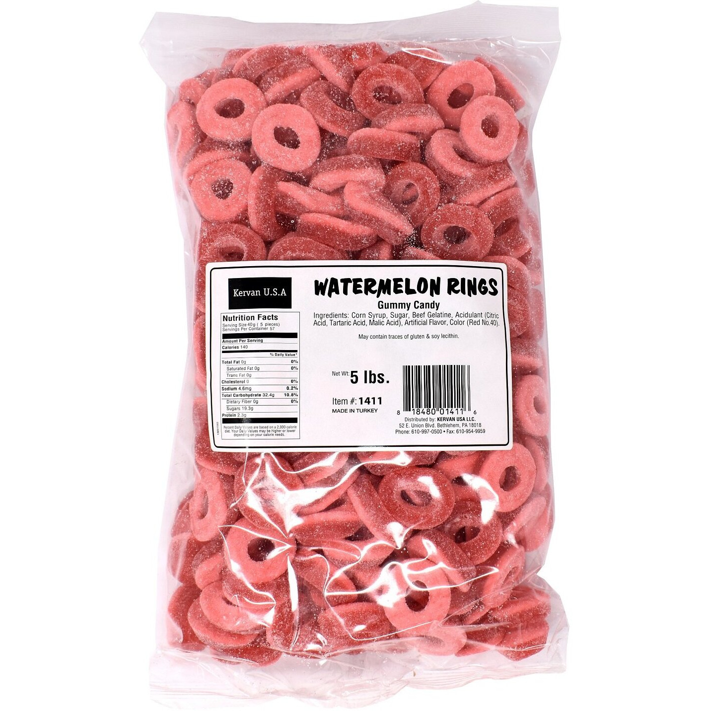 Kervan Candy Bebeto Watermelon Rings - Fruity, Soft, Sweet & Sour Gummy Candy Bulk For Kids, Gift Snacks And Parties - Watermelon Ring Gummies Big Party Size Bag (5 Lbs)