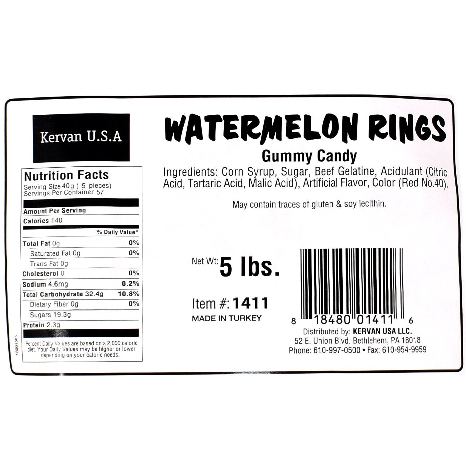 Kervan Candy Bebeto Watermelon Rings - Fruity, Soft, Sweet & Sour Gummy Candy Bulk For Kids, Gift Snacks And Parties - Watermelon Ring Gummies Big Party Size Bag (5 Lbs)