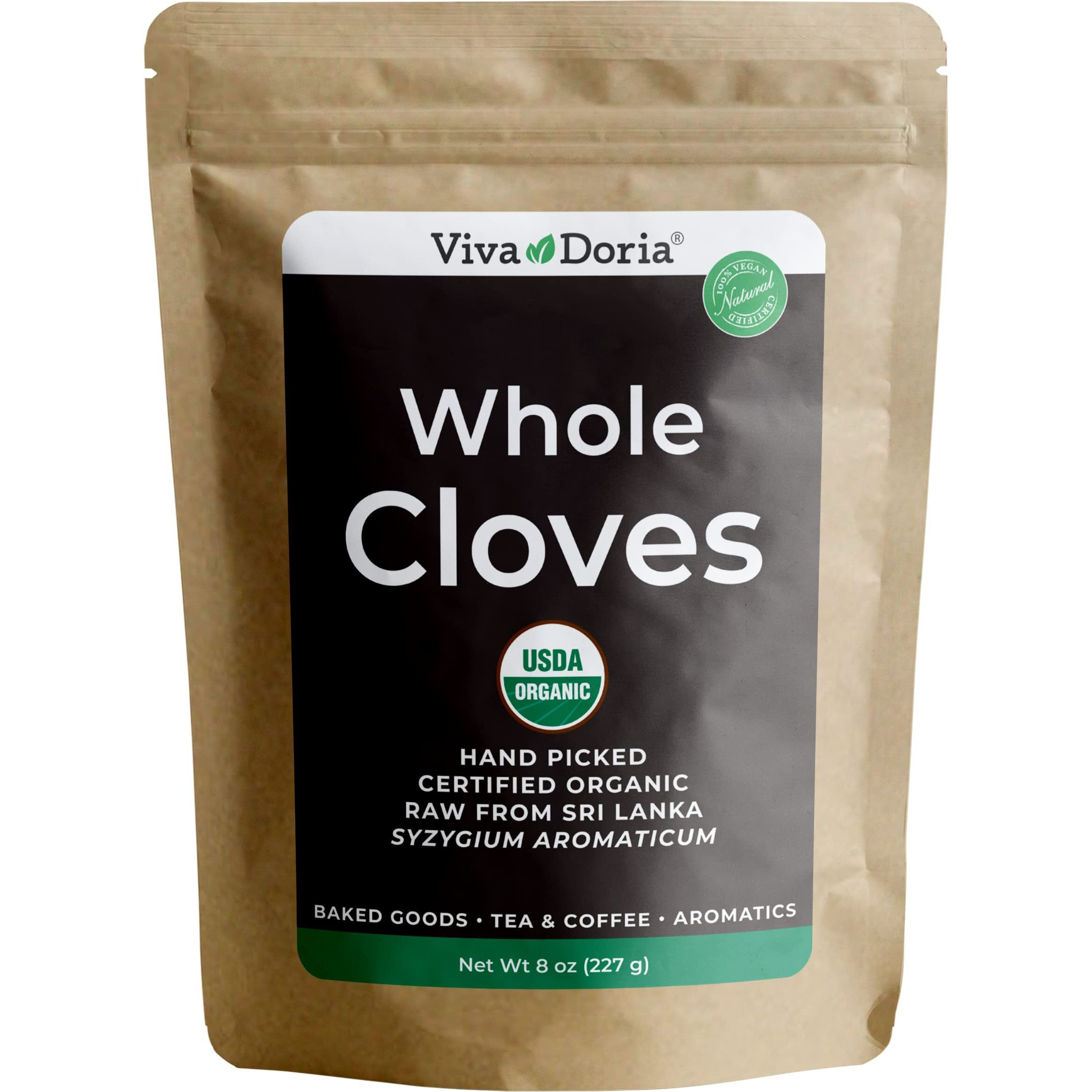 Viva Doria Organic Ceylon Whole Cloves, Hand Picked Sri Lankan Clove Buds, 8 Oz (227 G) | Raw From Sri Lanka