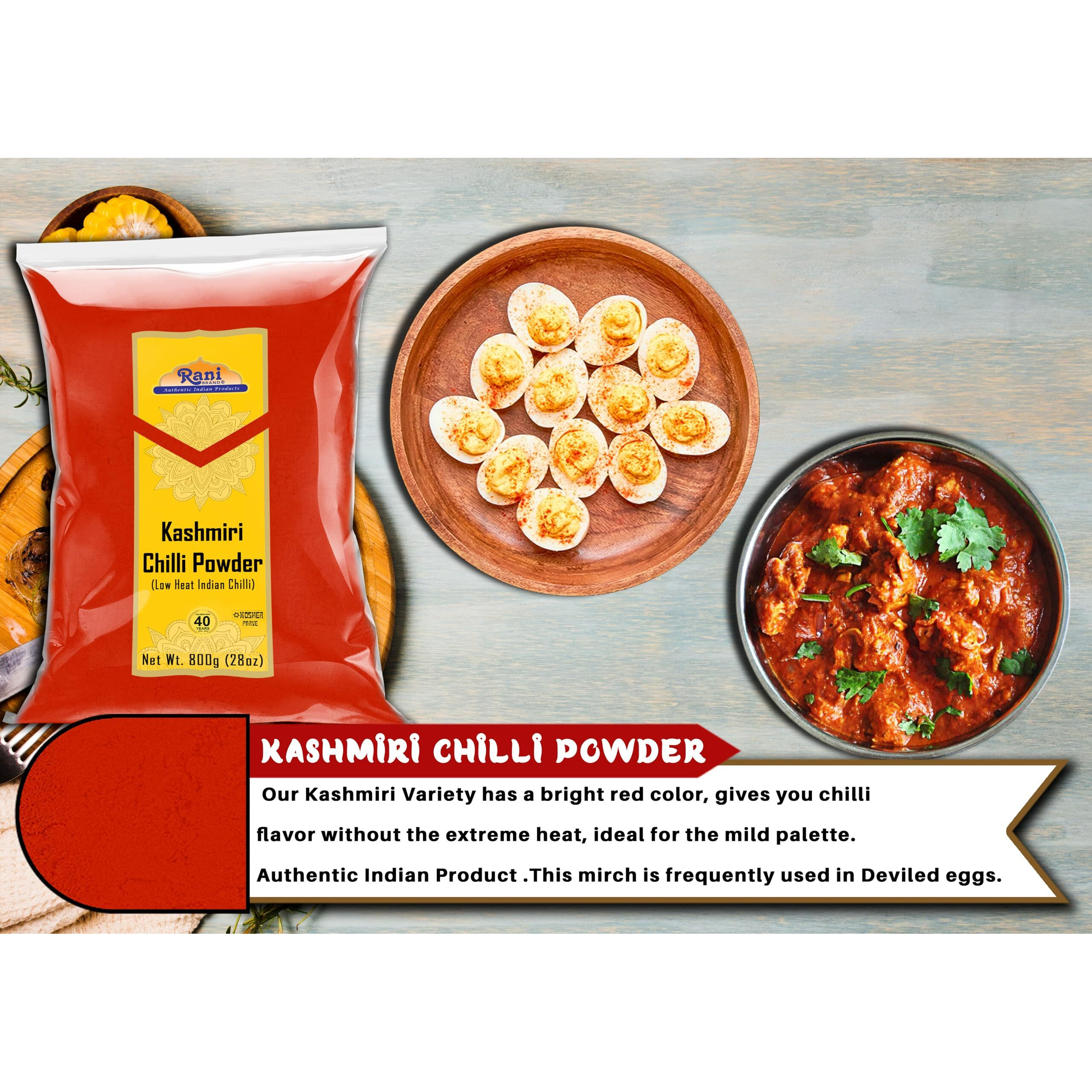 Rani Kashmiri Chilli Powder (Deggi Mirch, Low Heat) Ground Indian Spice 28Oz (800G) ~ All Natural, Salt-Free | Kosher | Vegan | No Colors | Gluten Friendly | Perfect For Deviled Eggs & Other Low Heat Dishes