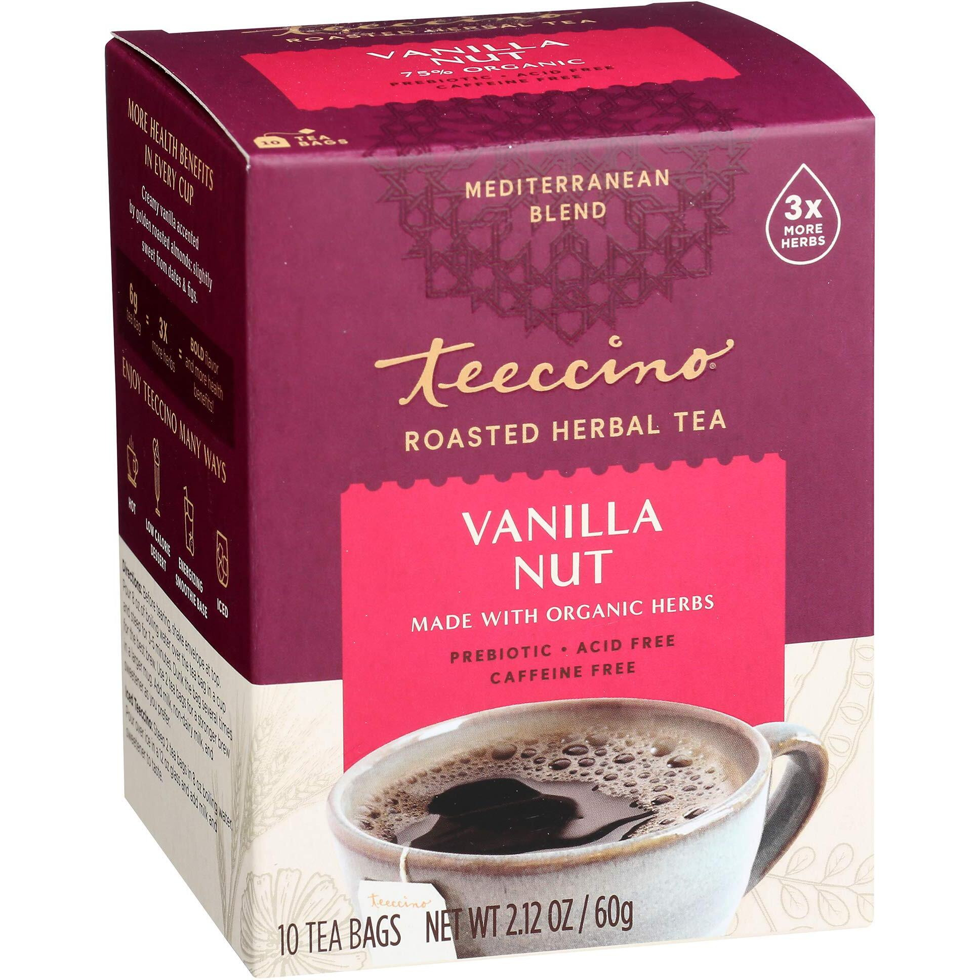 Teeccino Vanilla Nut Herbal Tea - Rich & Roasted Herbal Tea Thats Caffeine Free & Prebiotic For Natural Energy, 10 Tea Bags