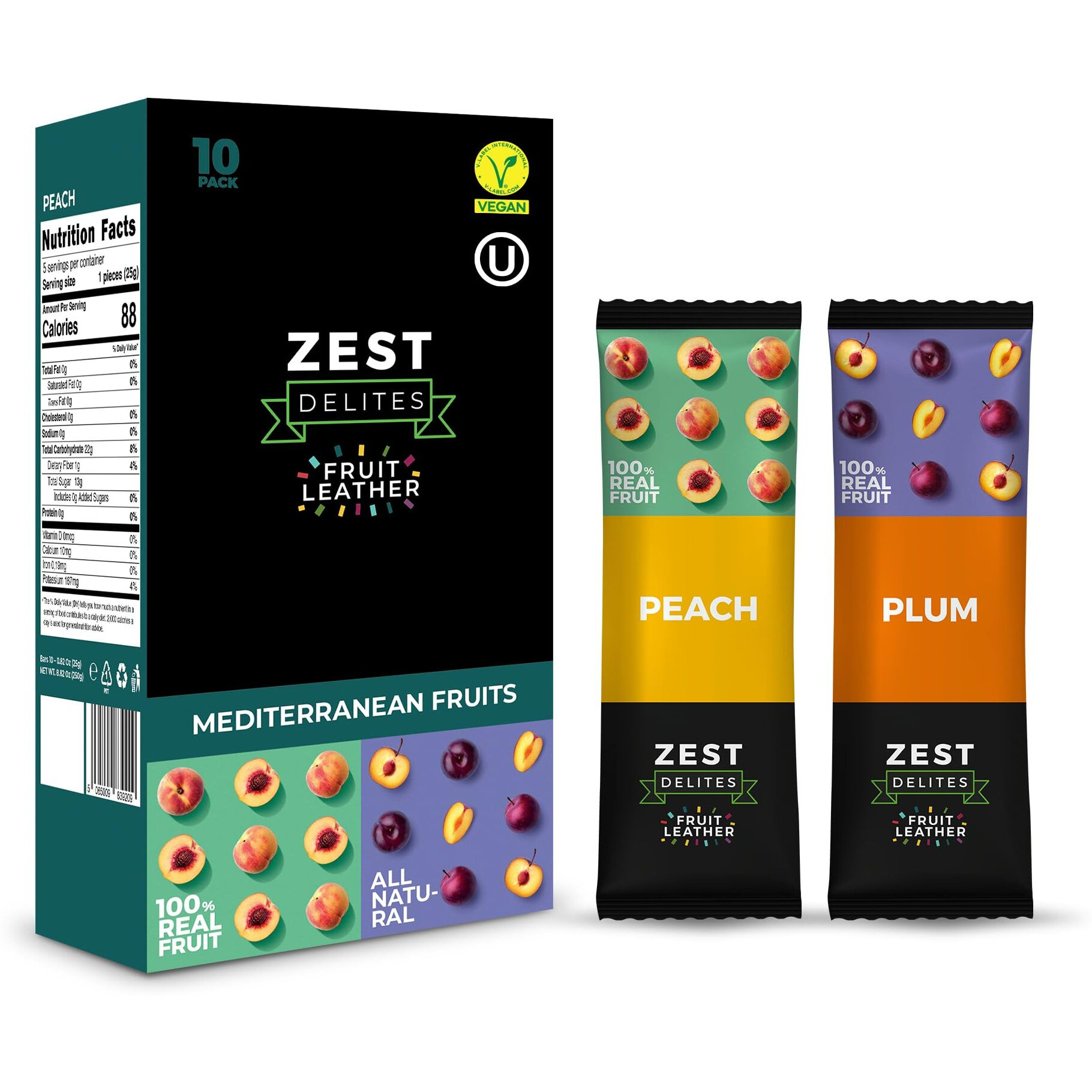 Fruit Snacks By Zest Delites, Fruit Leather, Healthy Snacks For Adults, Dried Fruit Bars, Gluten Free Fruit Strips, Vegan Healthy Snacks, Fruit Strips, Apple-Based, Peach, Plum, 0.88 Oz X 10
