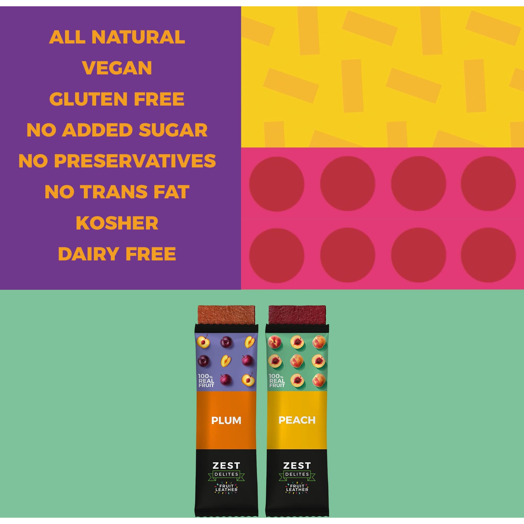 Fruit Snacks By Zest Delites, Fruit Leather, Healthy Snacks For Adults, Dried Fruit Bars, Gluten Free Fruit Strips, Vegan Healthy Snacks, Fruit Strips, Apple-Based, Peach, Plum, 0.88 Oz X 10