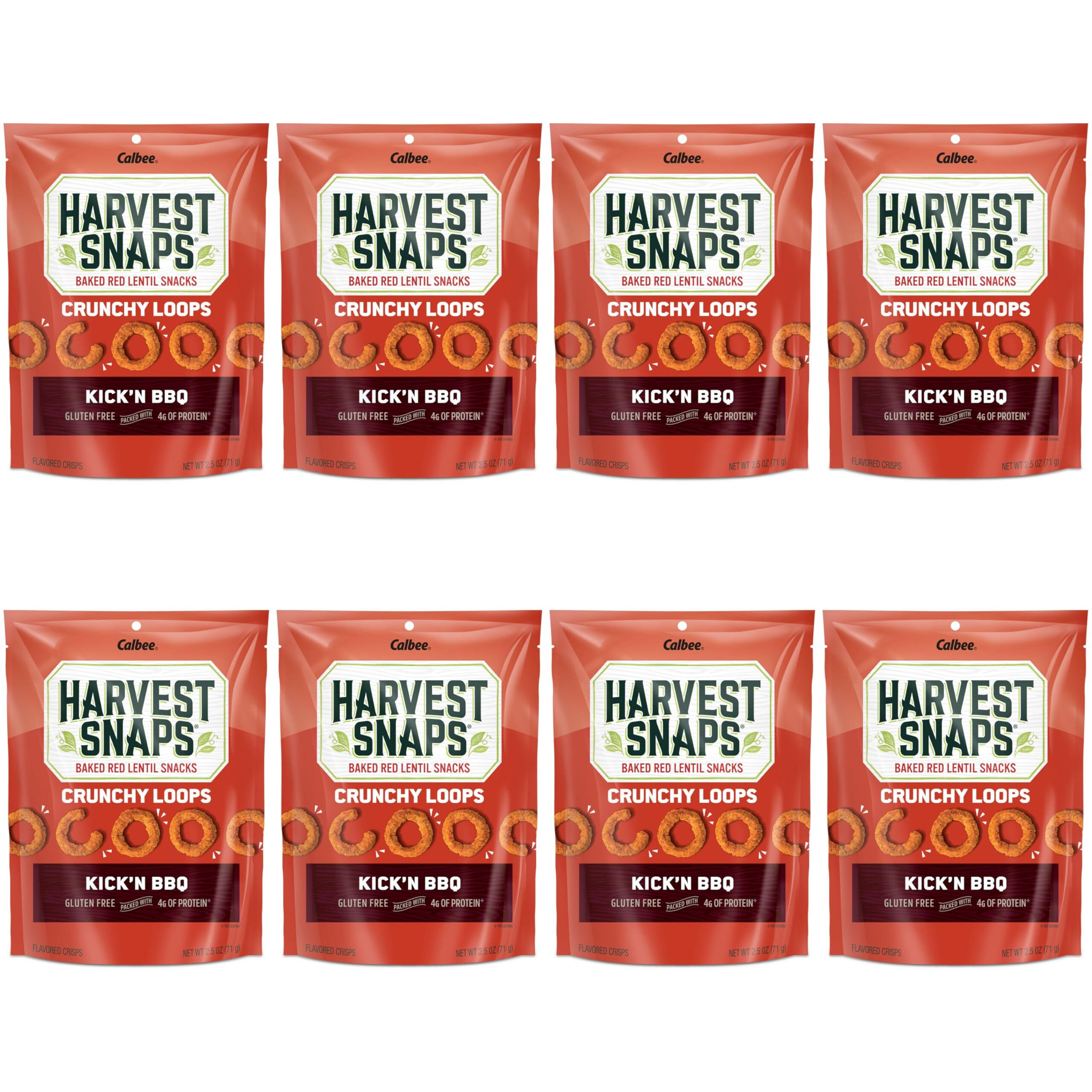 Harvest Snaps Veggie Chips (Kick'N Bbq Crunchy Loops) | Powered By Plant Protein, Gluten Free, Non-Gmo Baked Vegetable Crisps | Made In Usa (8 Snack Packs)