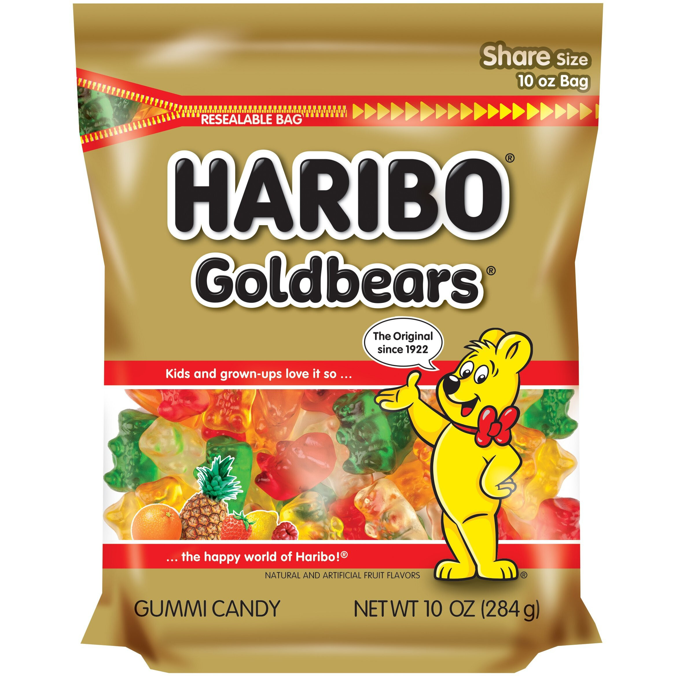 Haribo Gummi Candy, Original Goldbears, 10 Oz. Stand Up Bag (Pack Of 8)