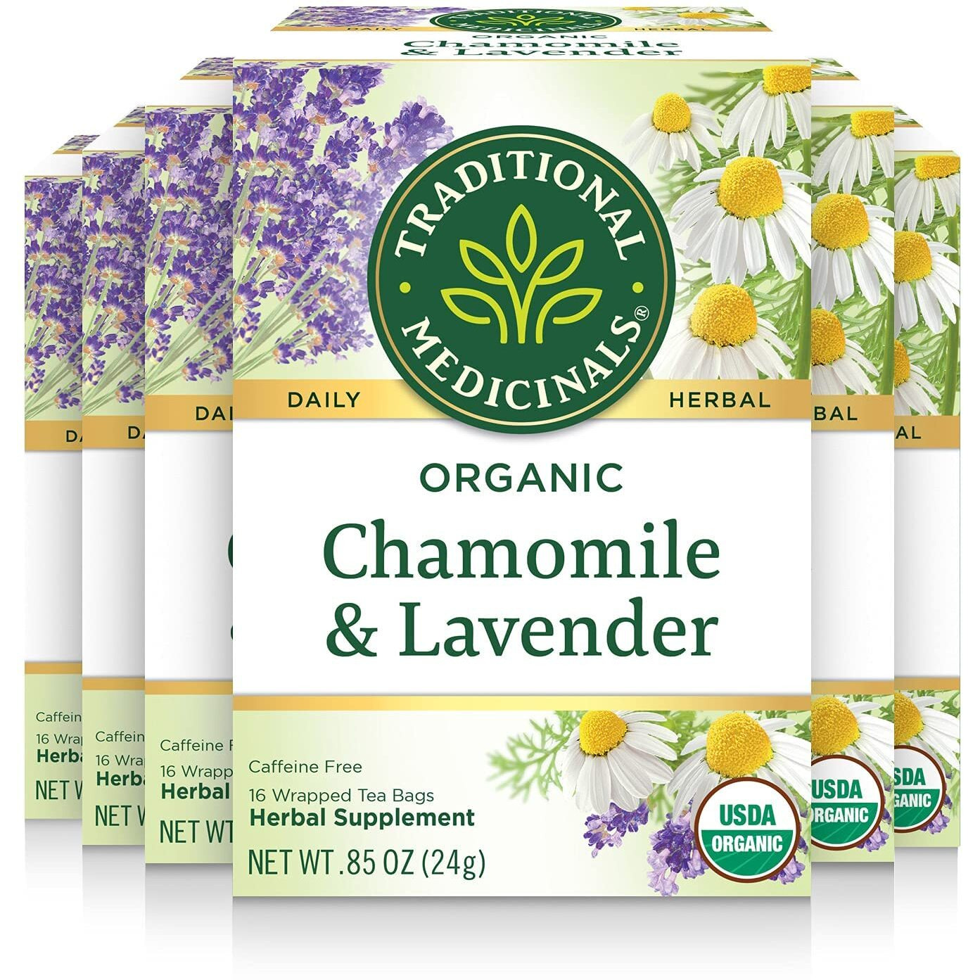Traditional Medicinals Organic Chamomile & Lavender Herbal Tea, 32 Count (Pack Of 3) - 96 Tea Bags Total