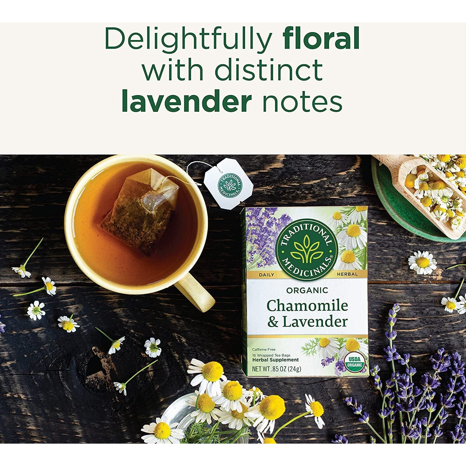 Traditional Medicinals Organic Chamomile & Lavender Herbal Tea, 32 Count (Pack Of 3) - 96 Tea Bags Total