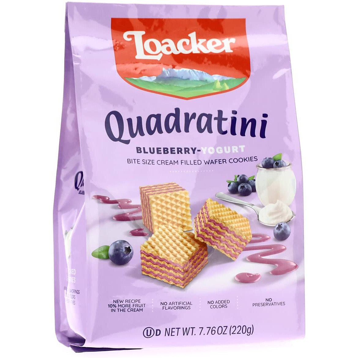 Quadratini Blueberry Yogurt Bite Size Wafers By Loacker