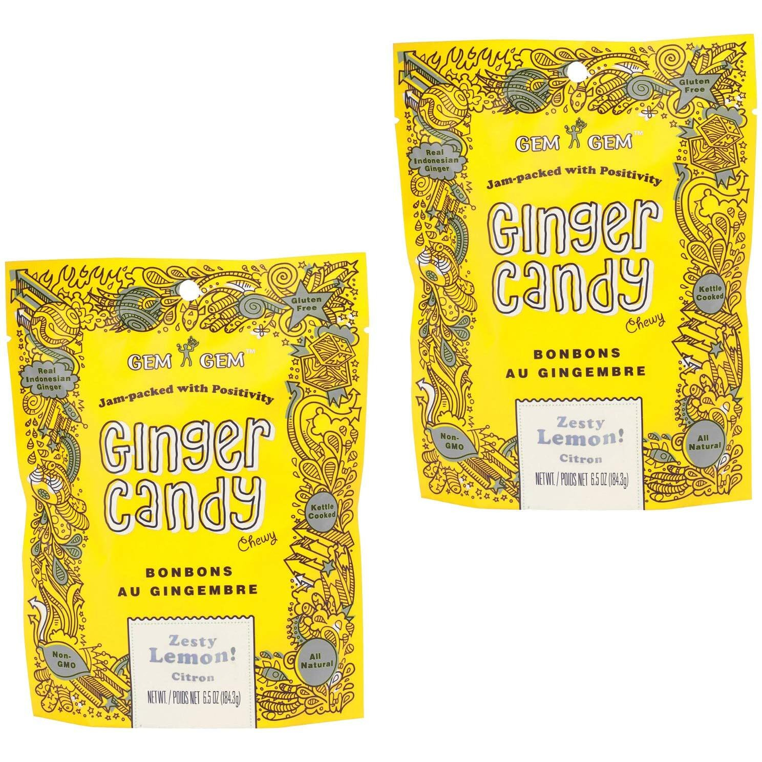 Gem Gem Ginger Candy Chewy Ginger Chews (Lemon, 6.5Oz, Pack Of 2)