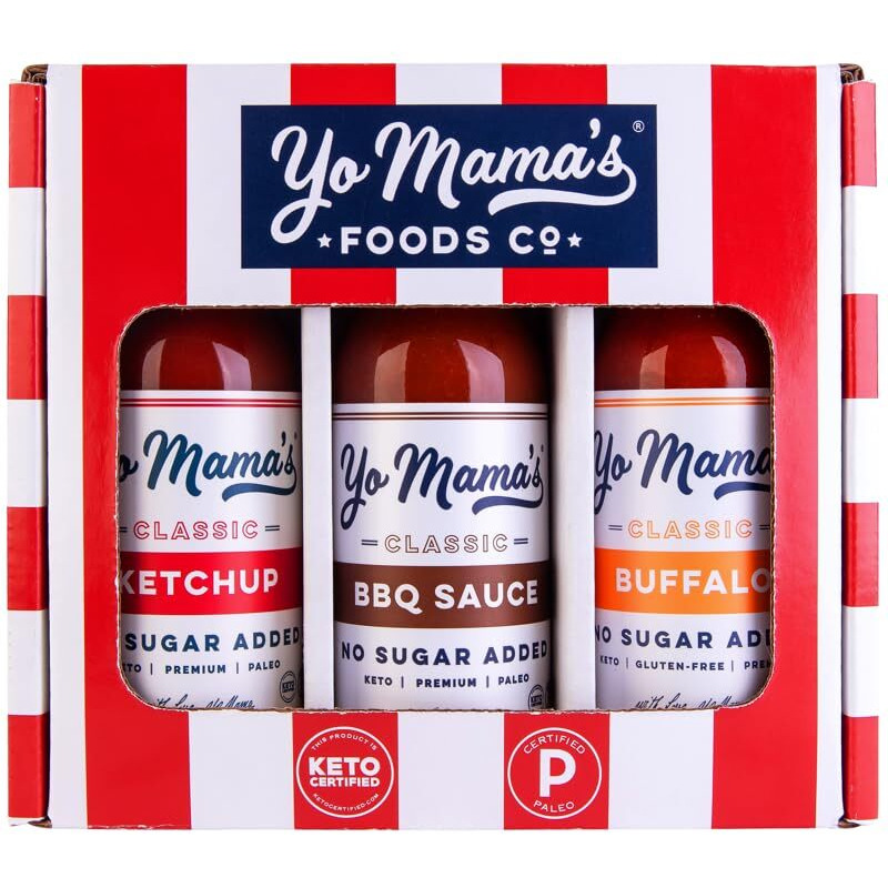 Yo Mamas Foods Low Carb Condiments Gift Set | Includes (1) Buffalo Sauce, (1) Classic Ketchup, (1) Bbq Sauce | Keto-Paleo | All-Natural | Gluten-Free And Made From Fresh Ingredients