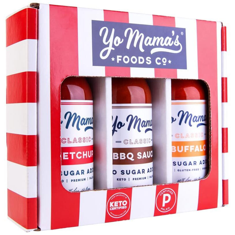 Yo Mamas Foods Low Carb Condiments Gift Set | Includes (1) Buffalo Sauce, (1) Classic Ketchup, (1) Bbq Sauce | Keto-Paleo | All-Natural | Gluten-Free And Made From Fresh Ingredients