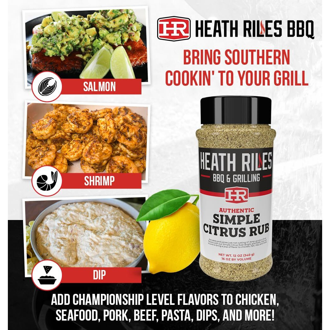 Heath Riles Bbq Rub - Simple Citrus Bbq Seasoning Rub, Champion Pitmaster Recipe, Legendary Bbq Rubs For Smoking & Grilling, 70+ Bbq Championships, 12 Oz.