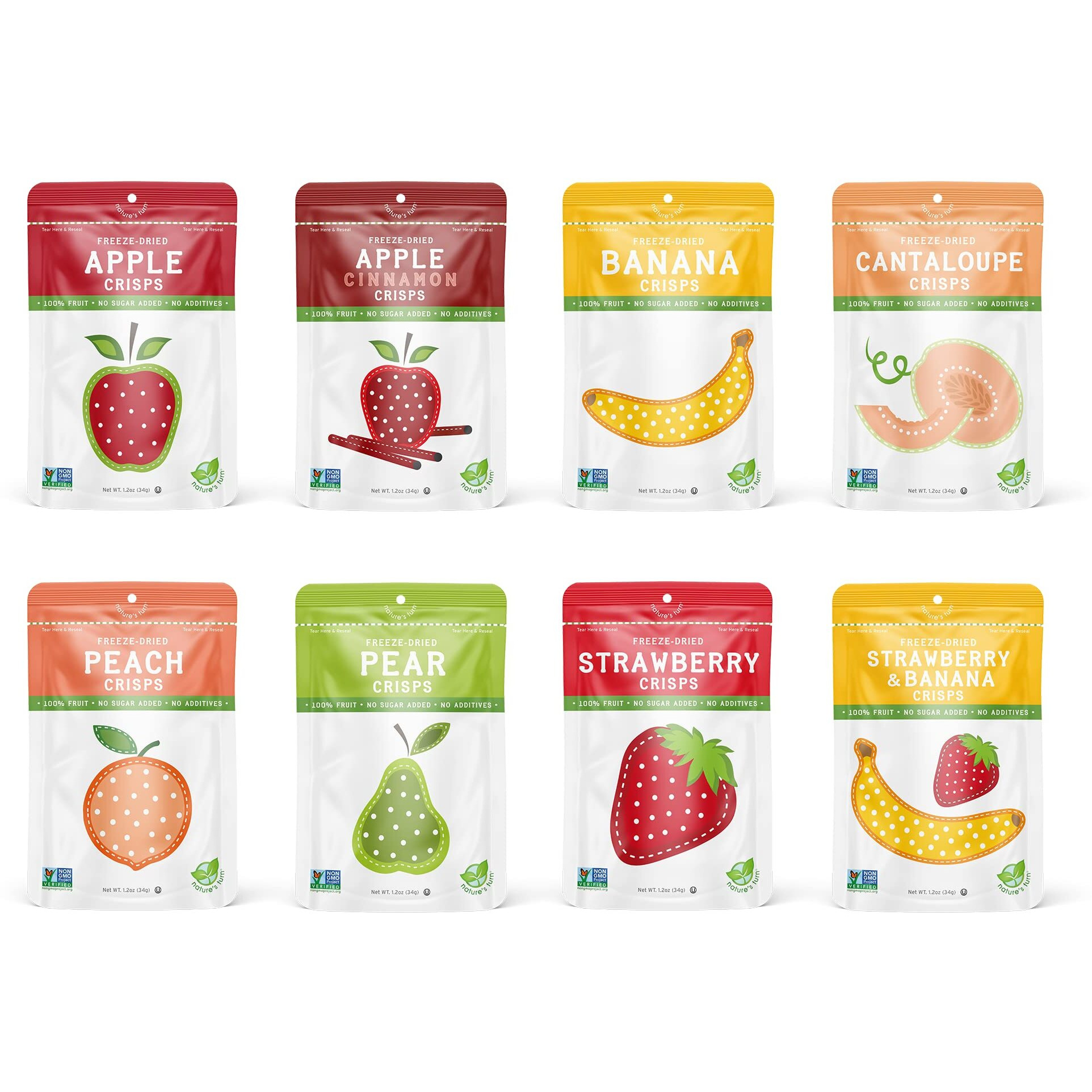 Natures Turn Freeze-Dried Fruit Snacks, Sampler Variety, Pack Of 8 (1.2 Oz Each)