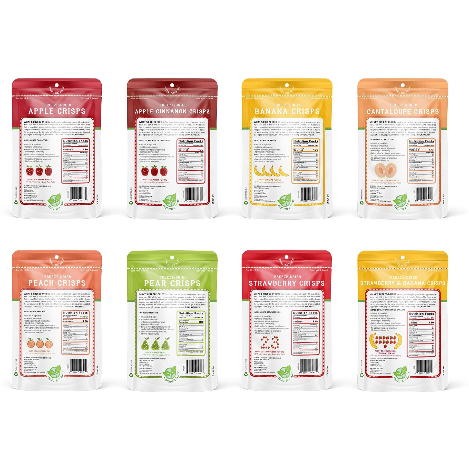Natures Turn Freeze-Dried Fruit Snacks, Sampler Variety, Pack Of 8 (1.2 Oz Each)