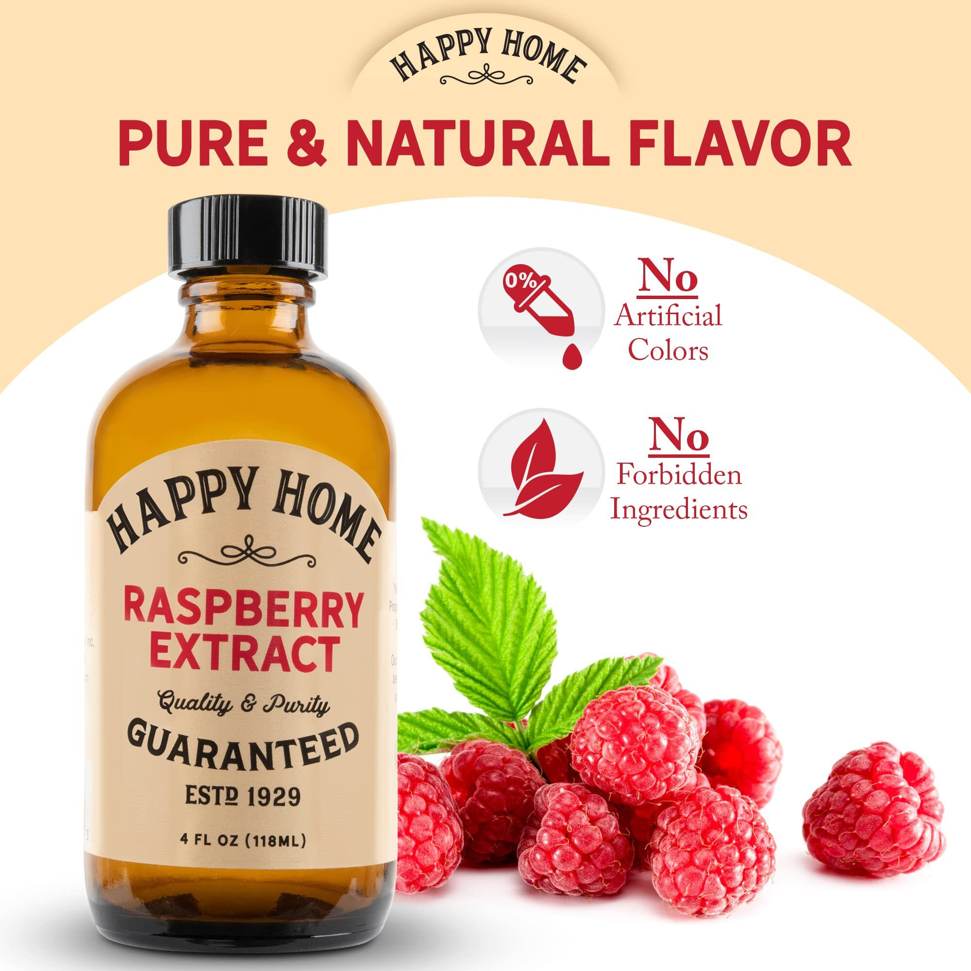 Happy Home Natural Raspberry Flavor - Certified Kosher, 4 Oz.
