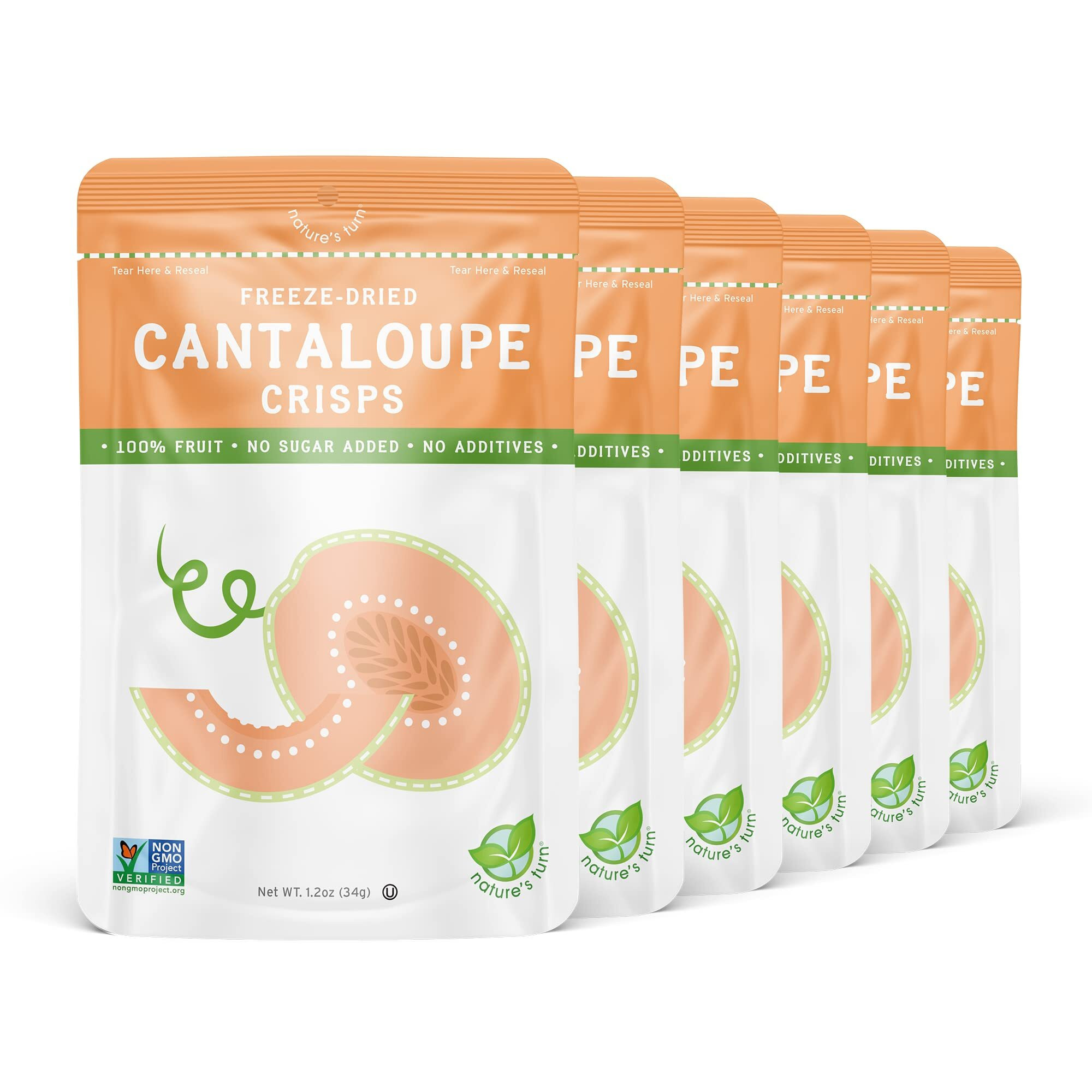 Natures Turn Freeze-Dried Fruit Snacks, Cantaloupe Crisps, Pack Of 6 (1.2 Oz Each)