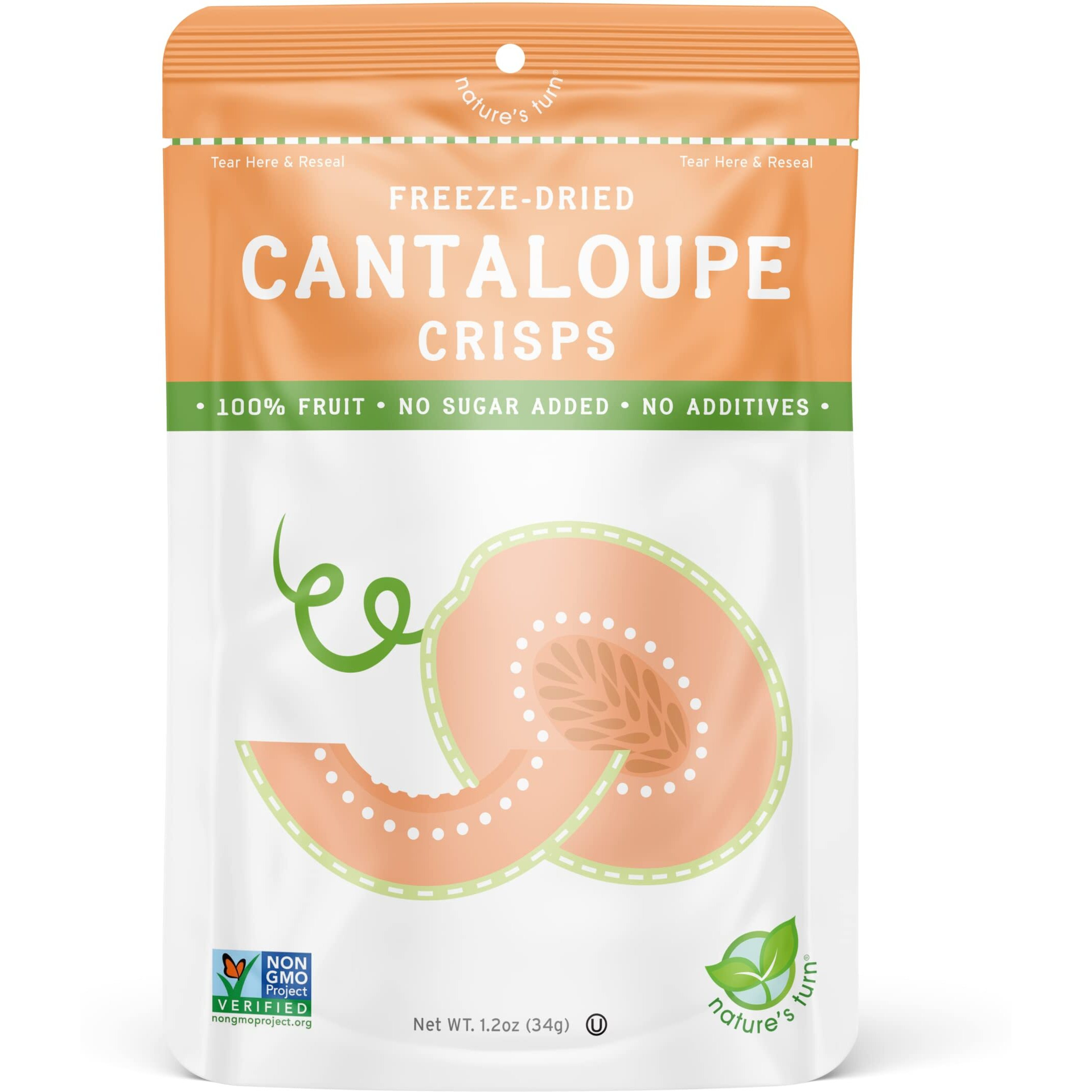 Natures Turn Freeze-Dried Fruit Snacks, Cantaloupe Crisps, Pack Of 6 (1.2 Oz Each)